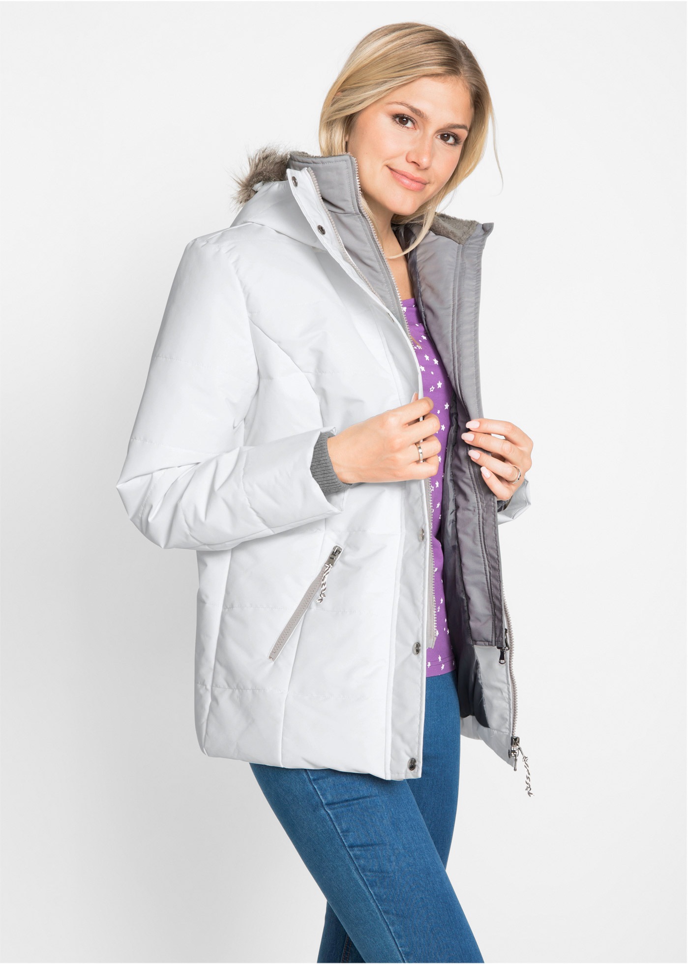 bonprix Winterjacke "Winterjacke in 2-in1 Optik" mit Kapuze mit 2-in-1 Opti günstig online kaufen