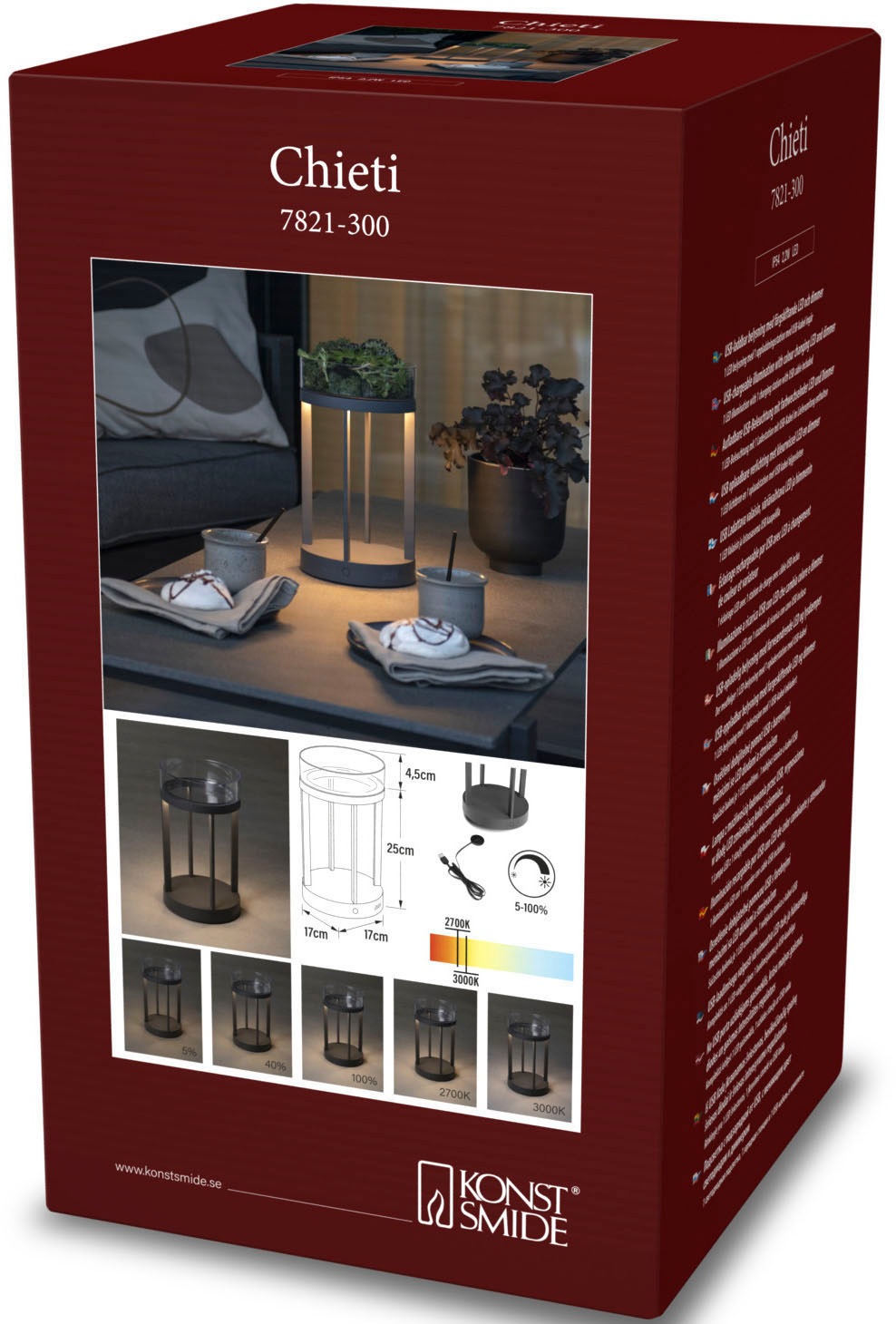 KONSTSMIDE LED Laterne »Chieti« LED-Modul 2 Stk. Warmweiß Chieti LED USB-Laterne, dimmbar 2700/3000K Glasdek