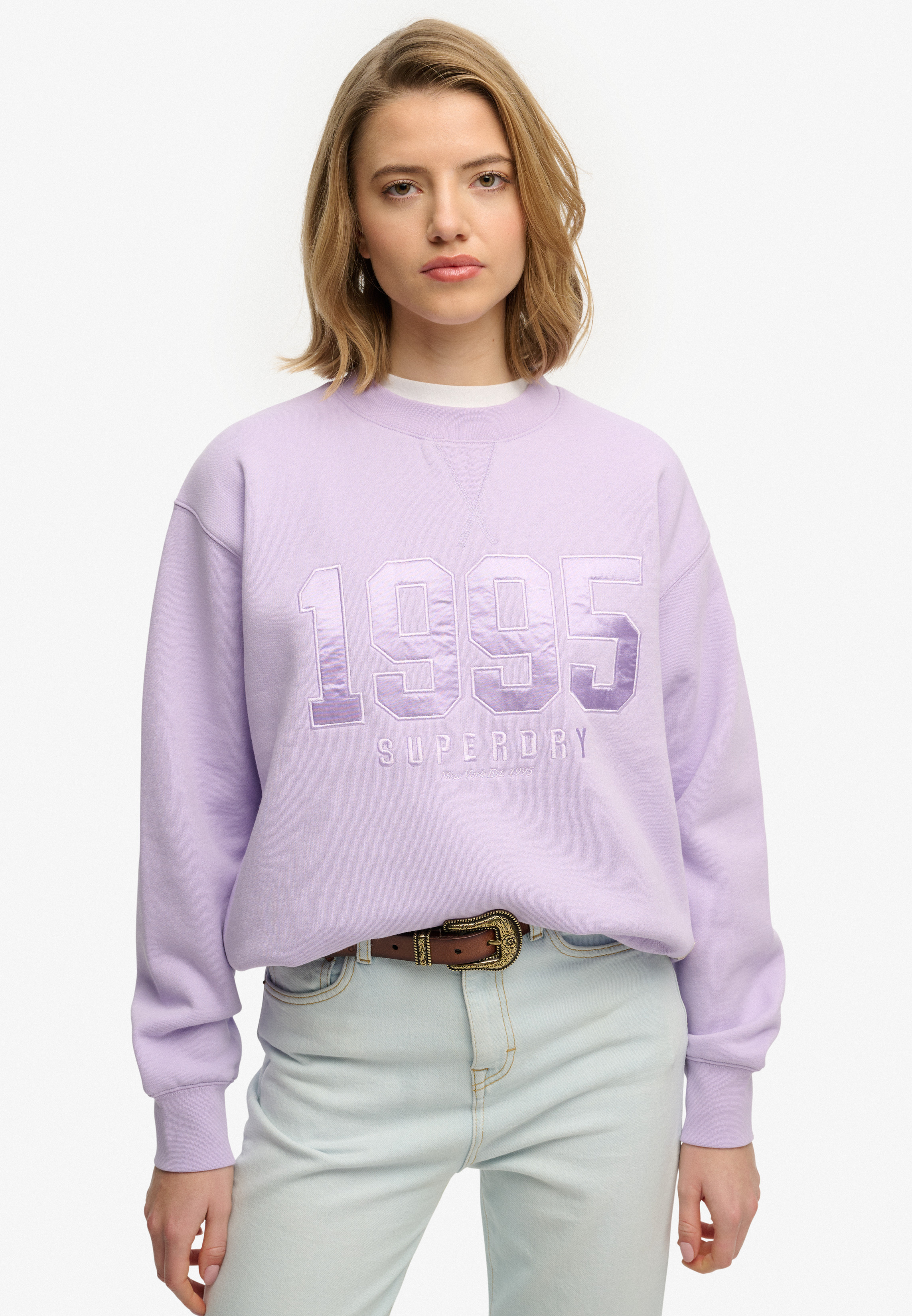 Superdry Sweatshirt "VARSITY SATIN APPLIQUE CREW", aus Baumwollmischung, Relaxed Fit, mit Print