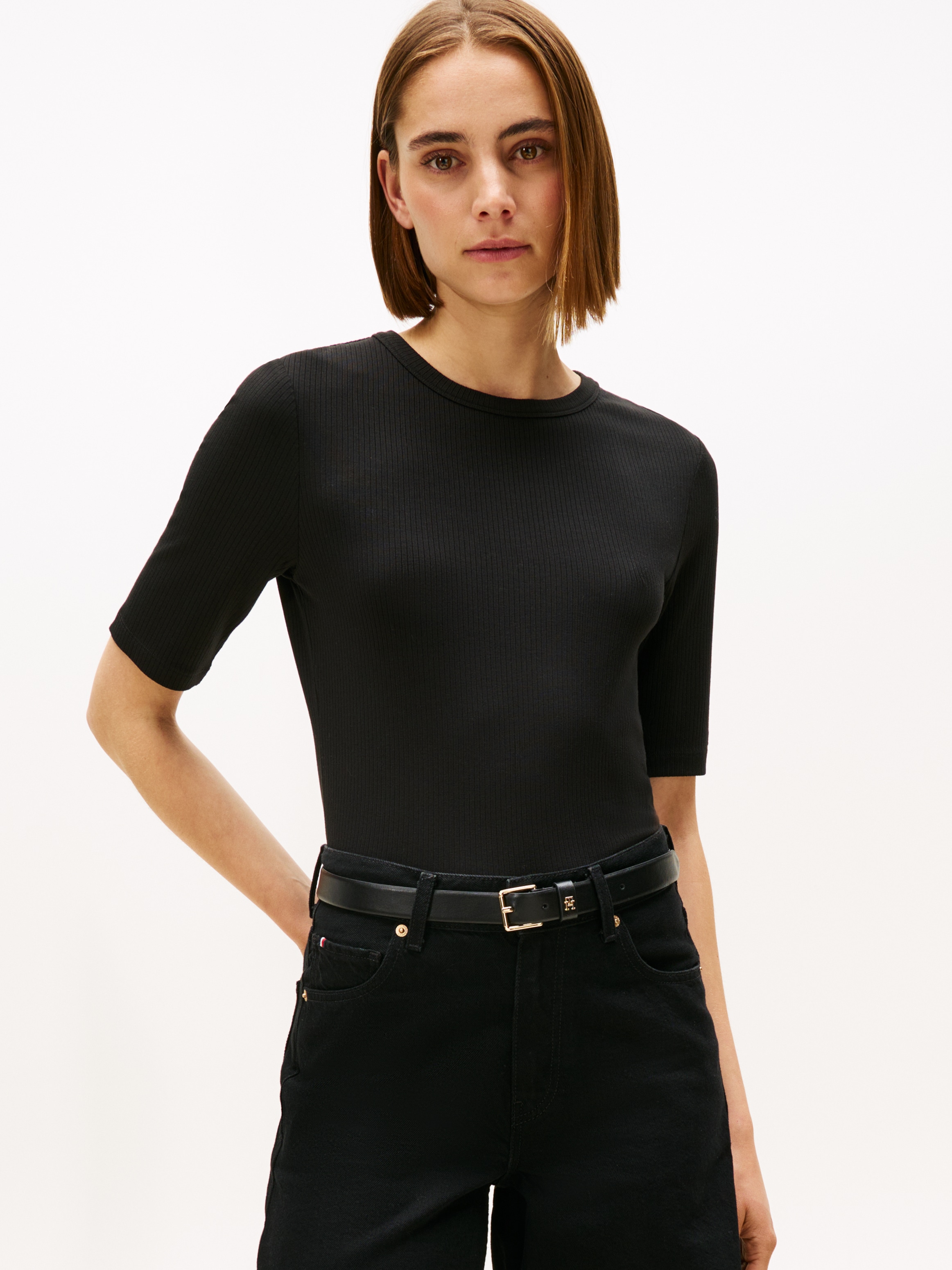 Tommy Hilfiger Kurzarmshirt "SLIM 5X2 RIB C-NK 1/2 SLV", in gerippter Struk günstig online kaufen