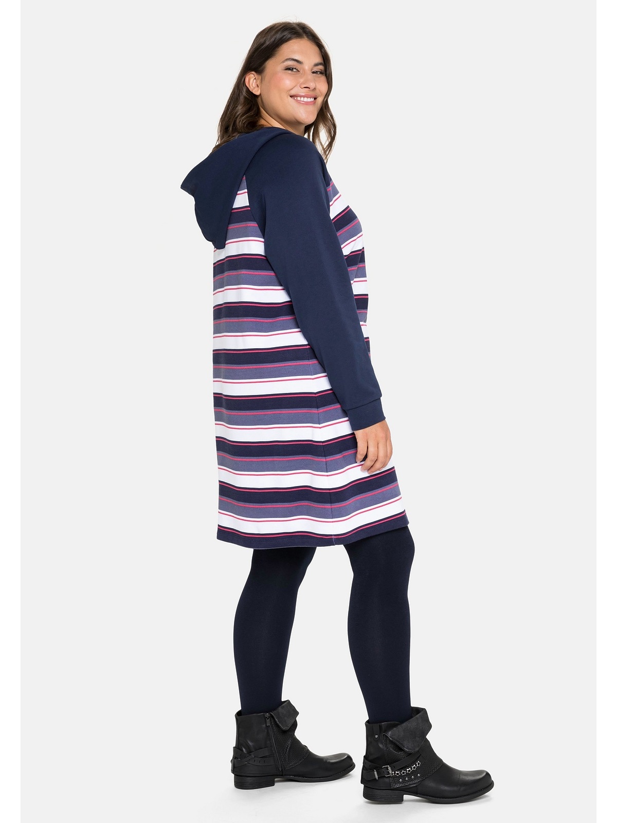 Sheego Sweatkleid »Große Größen«, mit Ringeln, Kapuze und Reißverschluss
