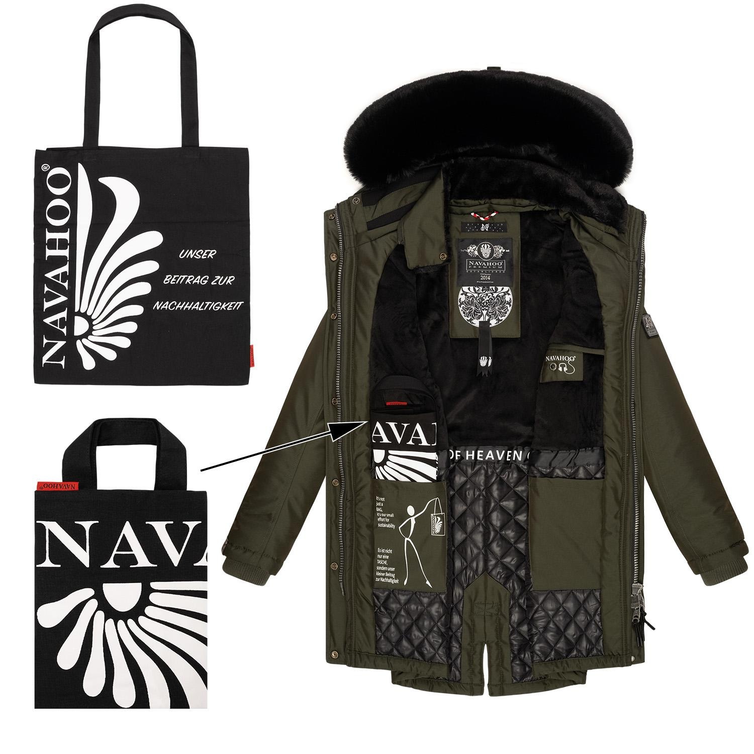 Navahoo Wintermantel »Tiniis«, Parka mit abnehmbarer Kapuze und extra Einkaufstasche