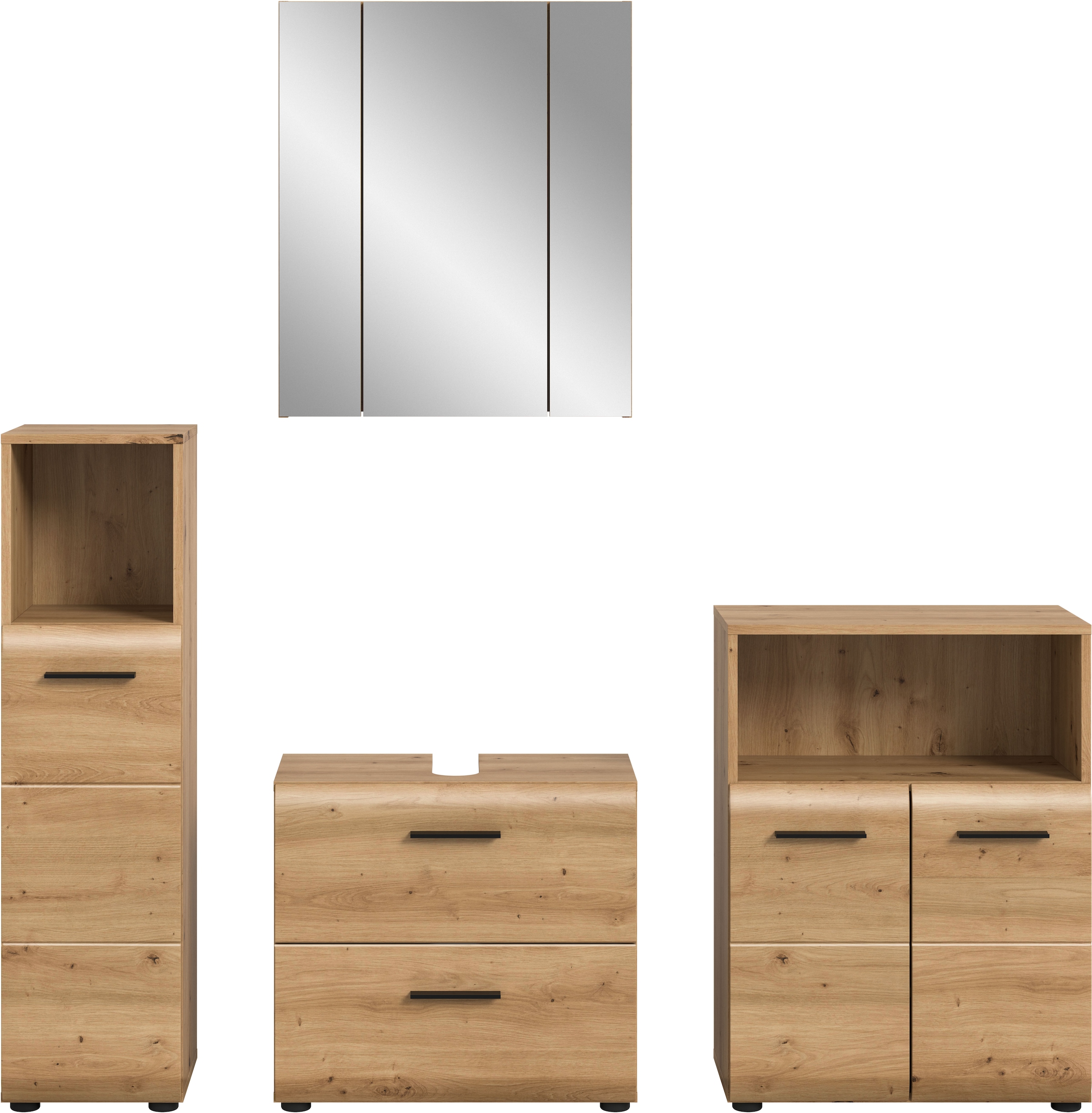 INOSIGN Badmöbel-Set »FLORENZ, TOPSELLER!, 4-teilige Badkombination, hochwertige MDF-Front«, (Set, 4 St., Midischrank hoch, WBU, Spiegelschrank, Midischrank breit), Bad-Kombination, Bad-Möbel, Badezimmer, Kombination, Kombi