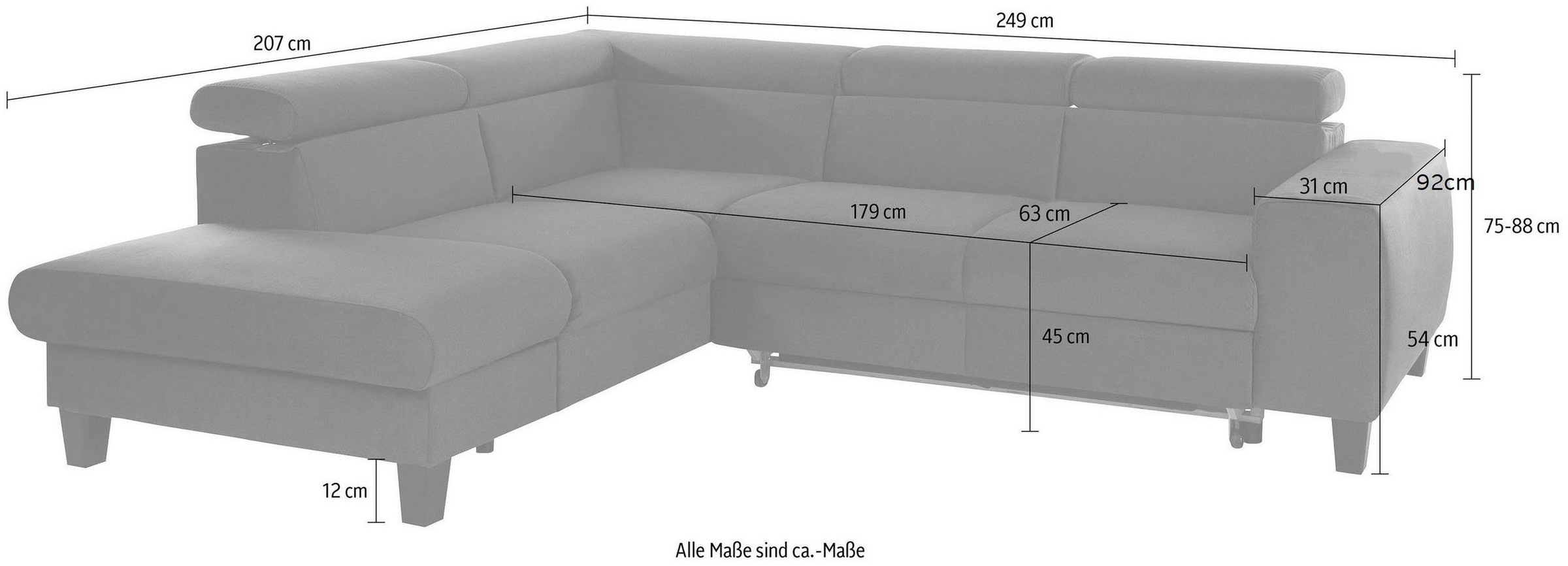 COTTA Polstergarnitur »Morven«, (Set), Set: bestehend aus Ecksofa und Hocker, Kopfteilverstellung