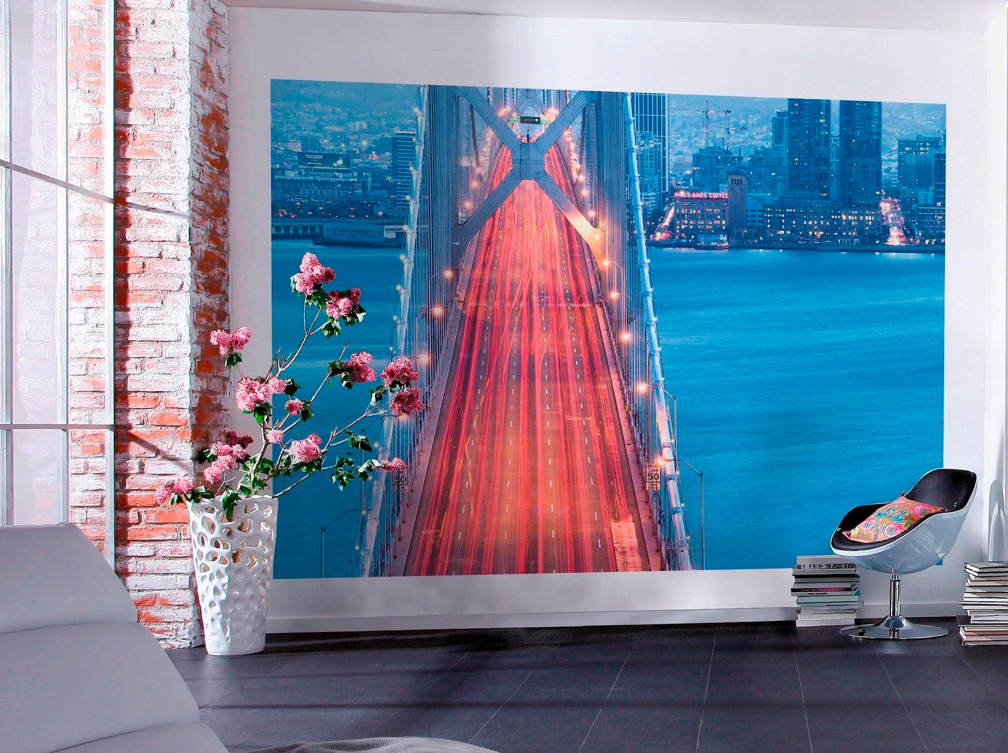 Komar Vliestapete »Digitaldruck Vlies - San Francisco Blues - Größe 300 x 200 cm«, bedruckt, Wohnzimmer, Schlafzimmer