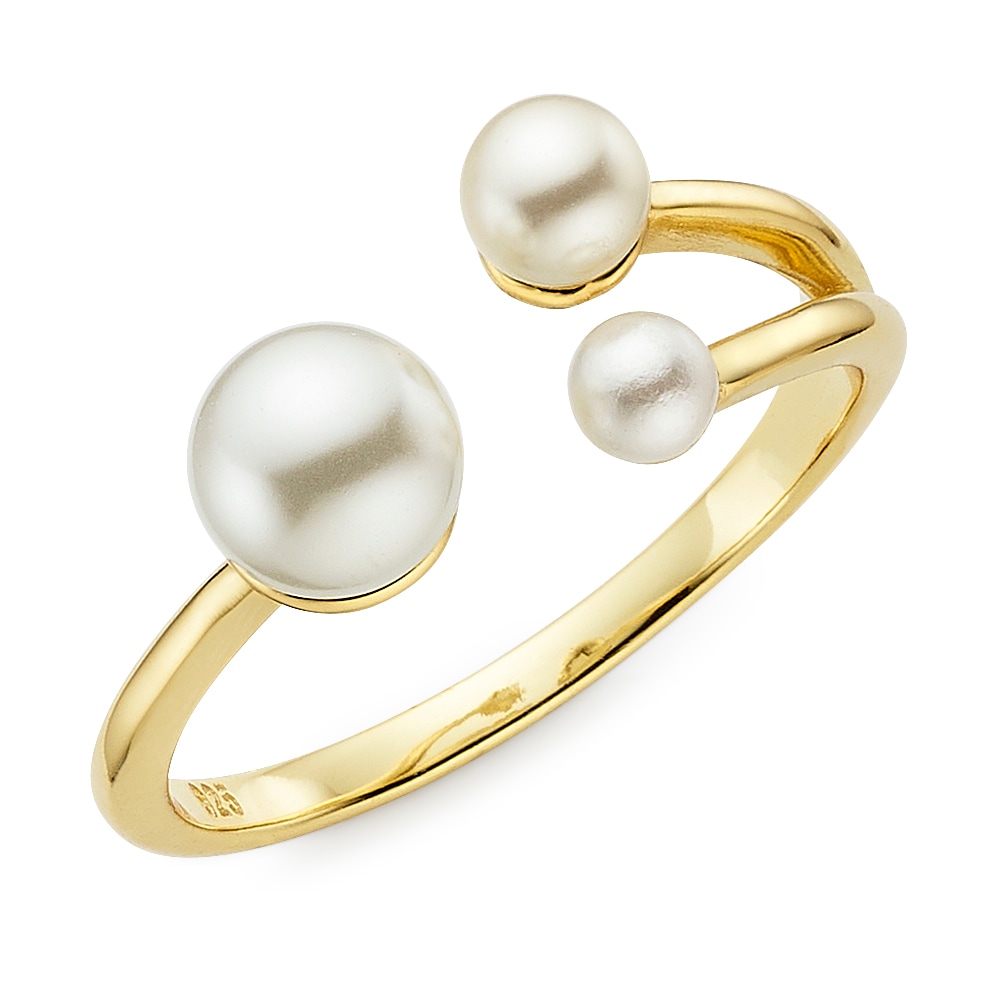 Fingerring "Schmuck Geschenk Silbering offen mit synth. Muschelkernperlen" Gr. 54, gelbgoldfarben, weiß, ANISTON JEWELRY & WATCHES, Fingerringe, Damen, 54, Perlen Silber 925 (Sterlingsilber), 1,7mm, Perlen, Silber 925 (Sterlingsilber), Fingerring, mit Mus