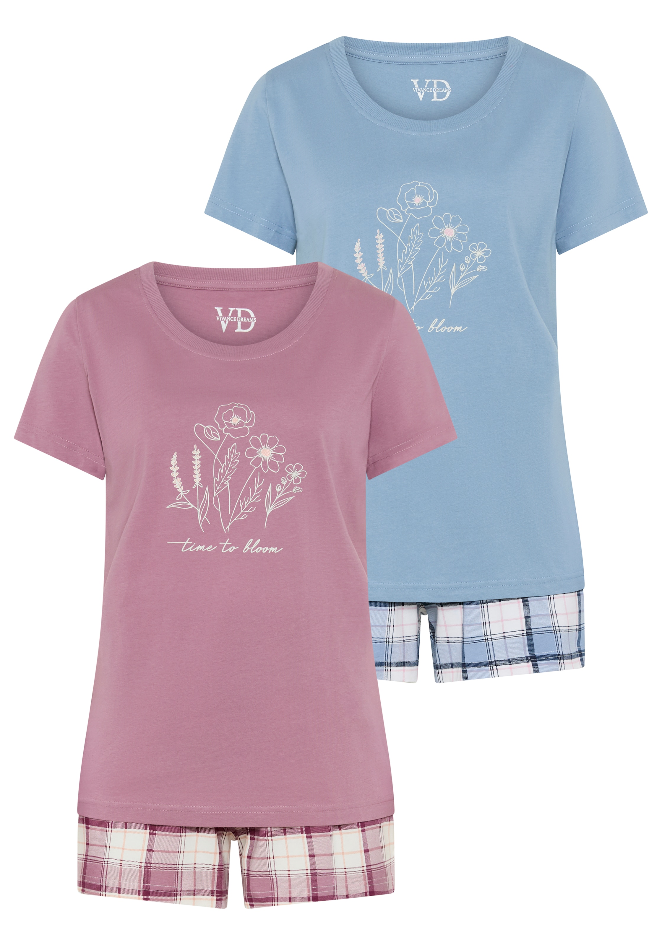 Vivance Dreams Shorty, (Set, 2 Stück), mit karierter Pyjamashorts