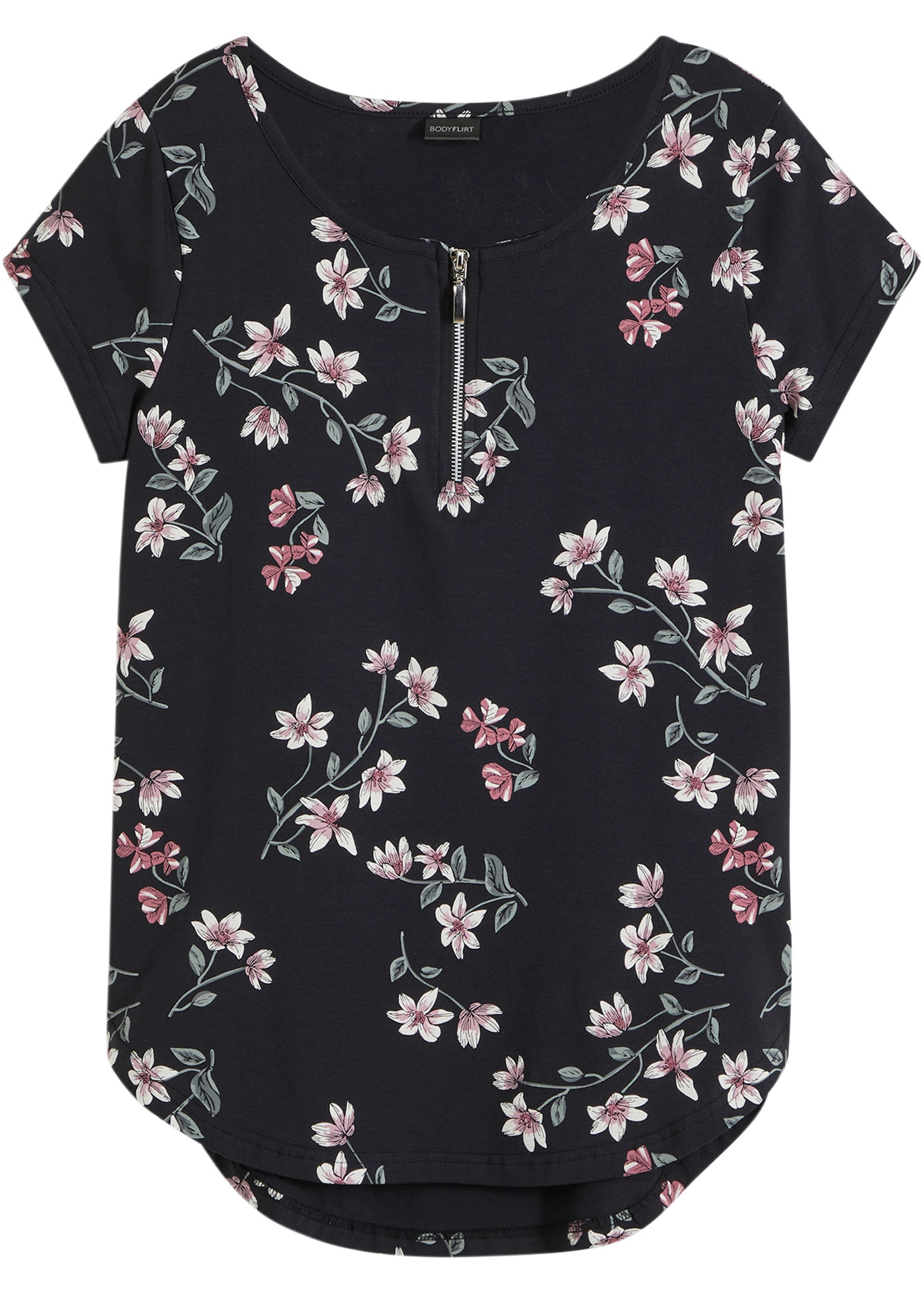 bonprix T-Shirt geblümt mit kurzem Reißverschluss