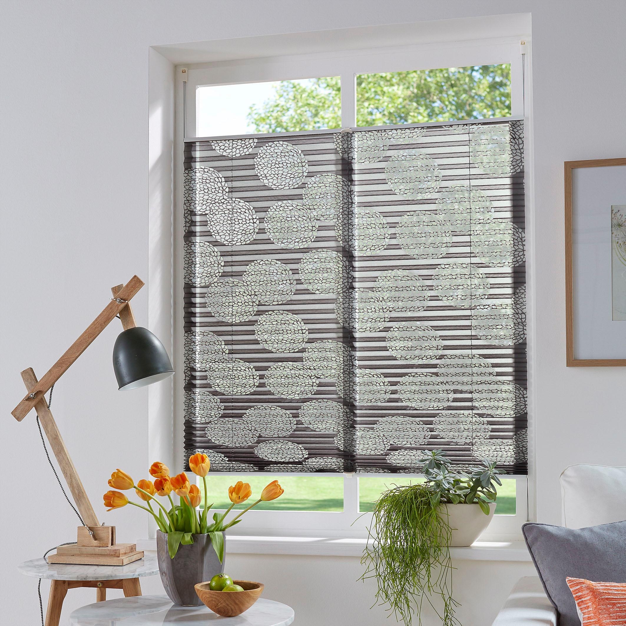 OTTO home Plissee "BELUM" Lichtschutz ohne Bohren verspannt im Fixmaß, Ausbrenner, Kreise, Blumen, Klemmträger, Für Fenster & Tür