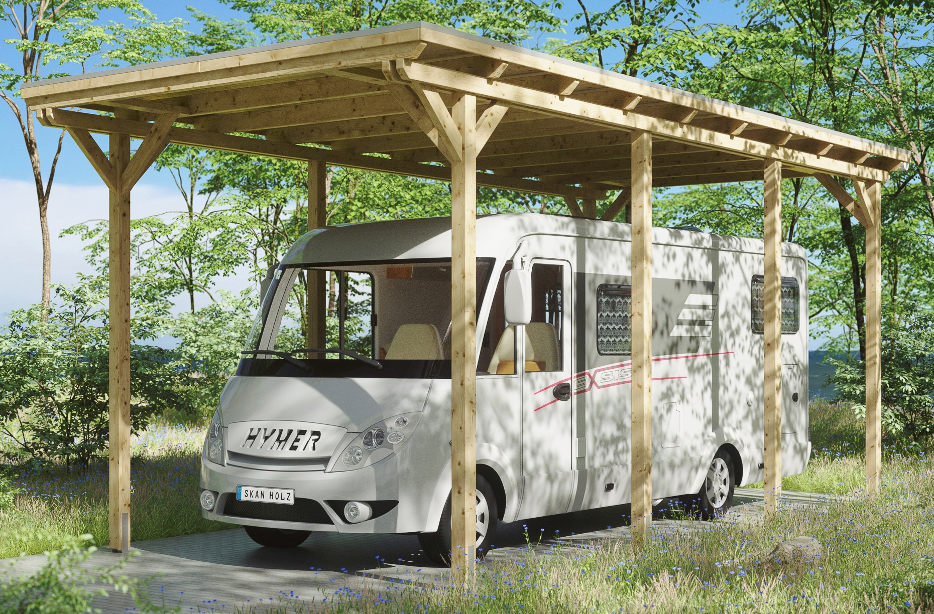 Skanholz Einzelcarport "Caravan-Emsland", Leimholz-Nordisches Fichtenholz, 341 cm, natur