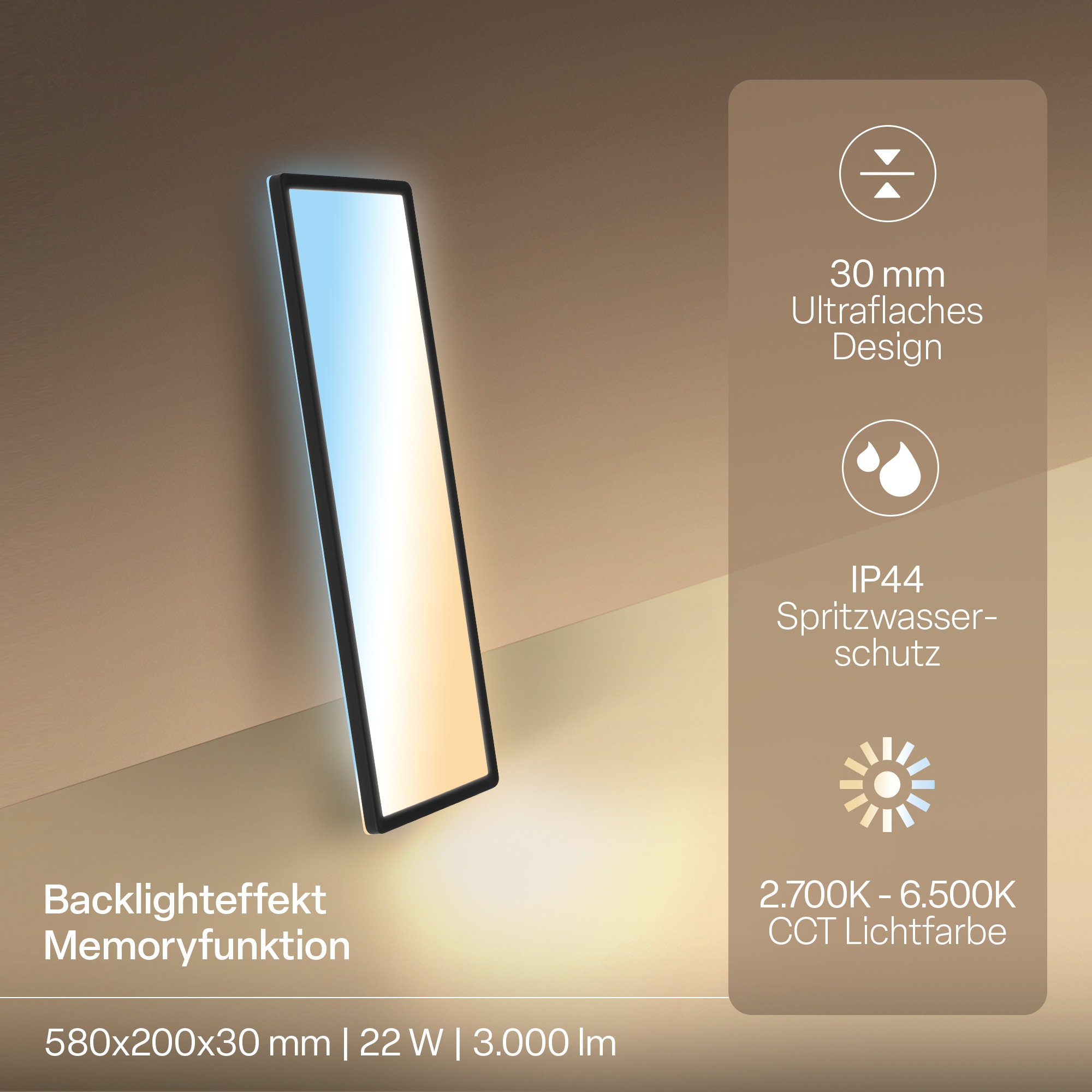 B.K.Licht LED Panel »SHALLOW« LED-Board 1 Stk. Neutralweiß 58x20x3 cm, Badlampe, Badezimmer, Küche, Wohnzimmer