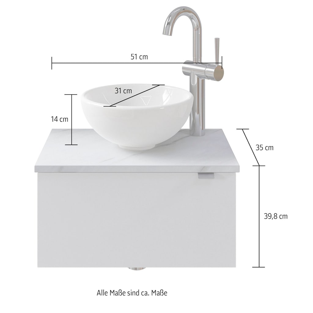 Saphir Waschtisch »Serie 6915 Waschschale mit Unterschrank für Gästebad, Gäste WC«, 51 cm mit Keramik-Aufsatzbecken und 1 Tür