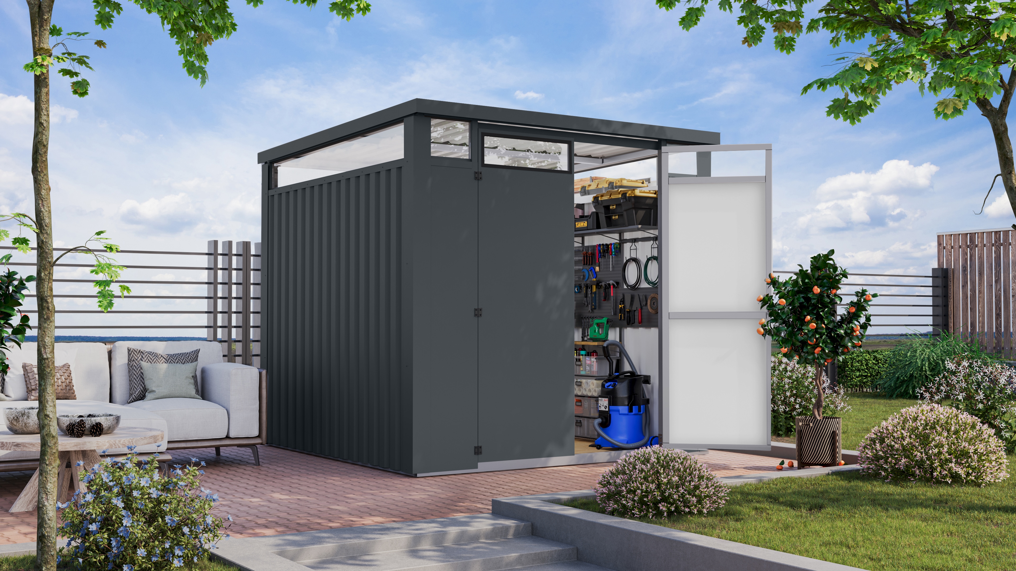 Karibu Gartenhaus ""Østen 2"" pulverbeschichtetes Trapezblech, Rahmen aus v günstig online kaufen