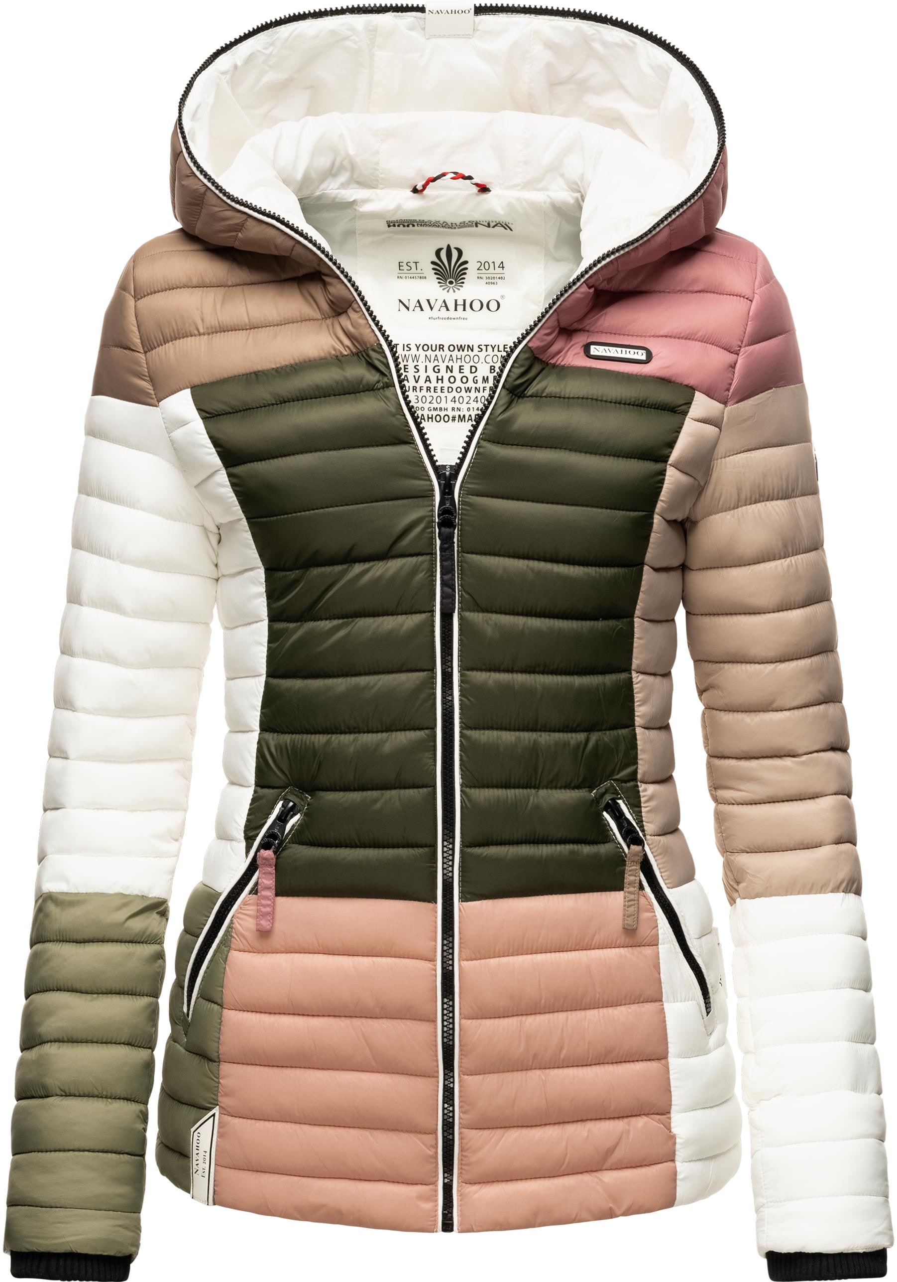 bestellen Kapuze, für Colorblocking Steppjacke mit Navahoo BAUR m. Übergangsjacke Kapuze stylische | »Multikulti«,