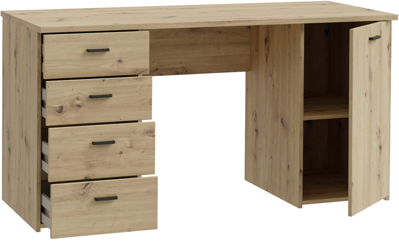 FORTE Schreibtisch »Goldsboro«, mit 4 Schubladen, Soft-Close, Metallgriffe in schwarz, Breite 145 cm