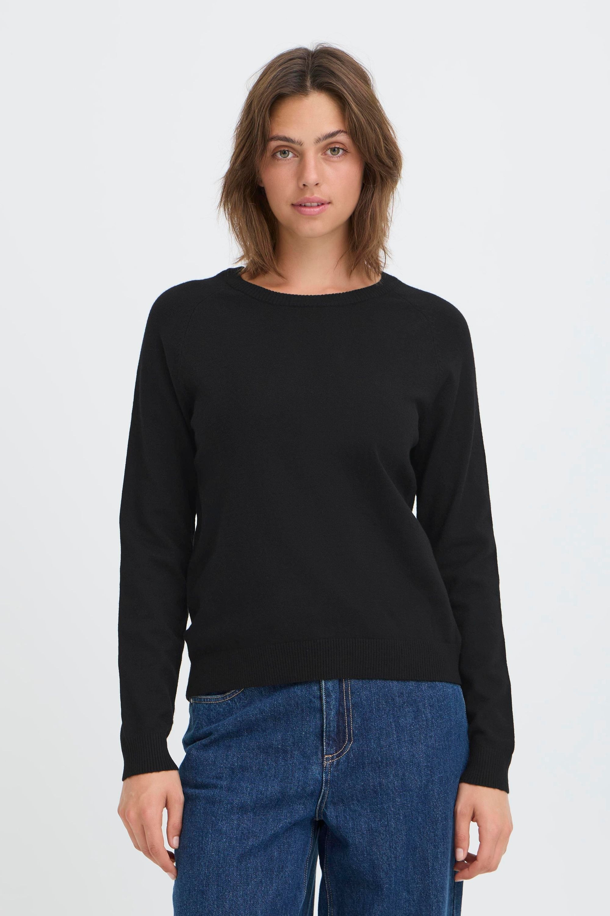 Strickfleece-Pullover OXMO "Strickpullover OXBMMNORA RAGLAN JUMPER", Damen, Gr. M, schwarz, Obermaterial: 52% Viskose CV. 28% Polyester PES. 20% Polyamid PA., Pullover 2