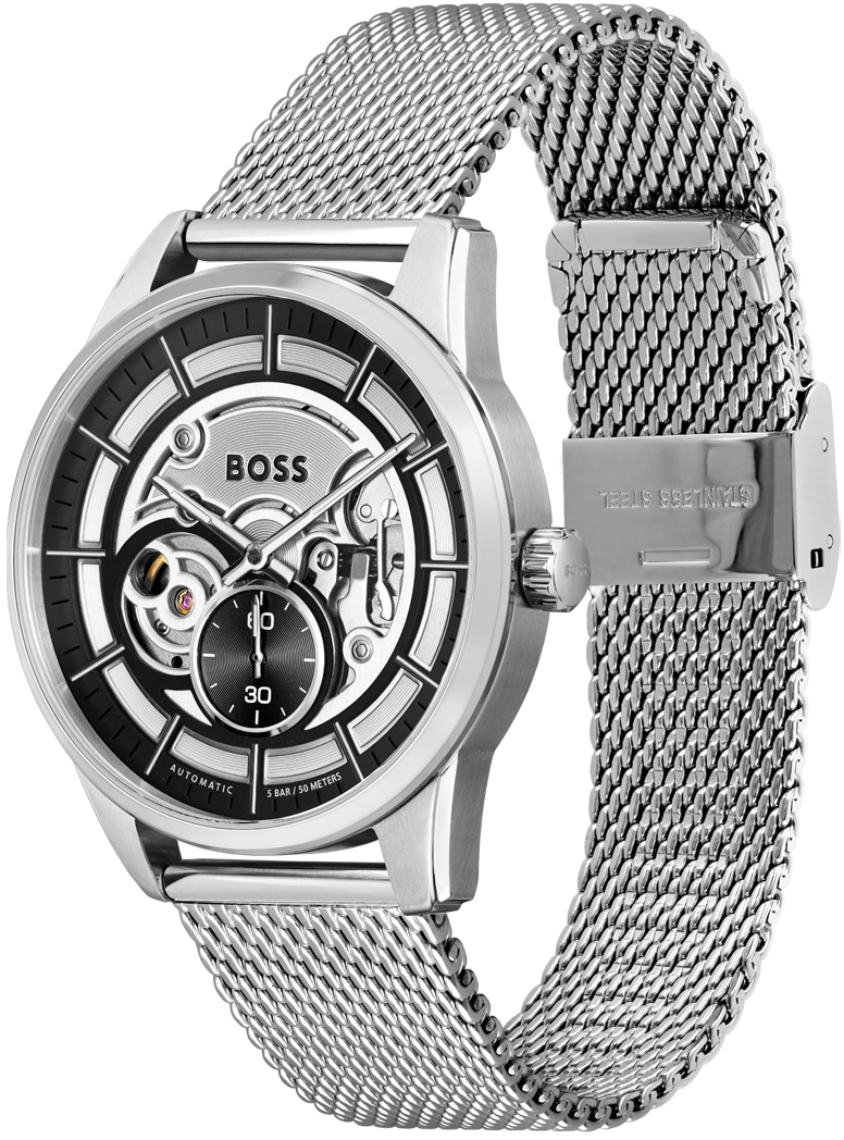 BOSS Automatikuhr »Sophio Auto, 1513945«, Herrenuhr, Armbanduhr, Automatik, Mechanische Uhr