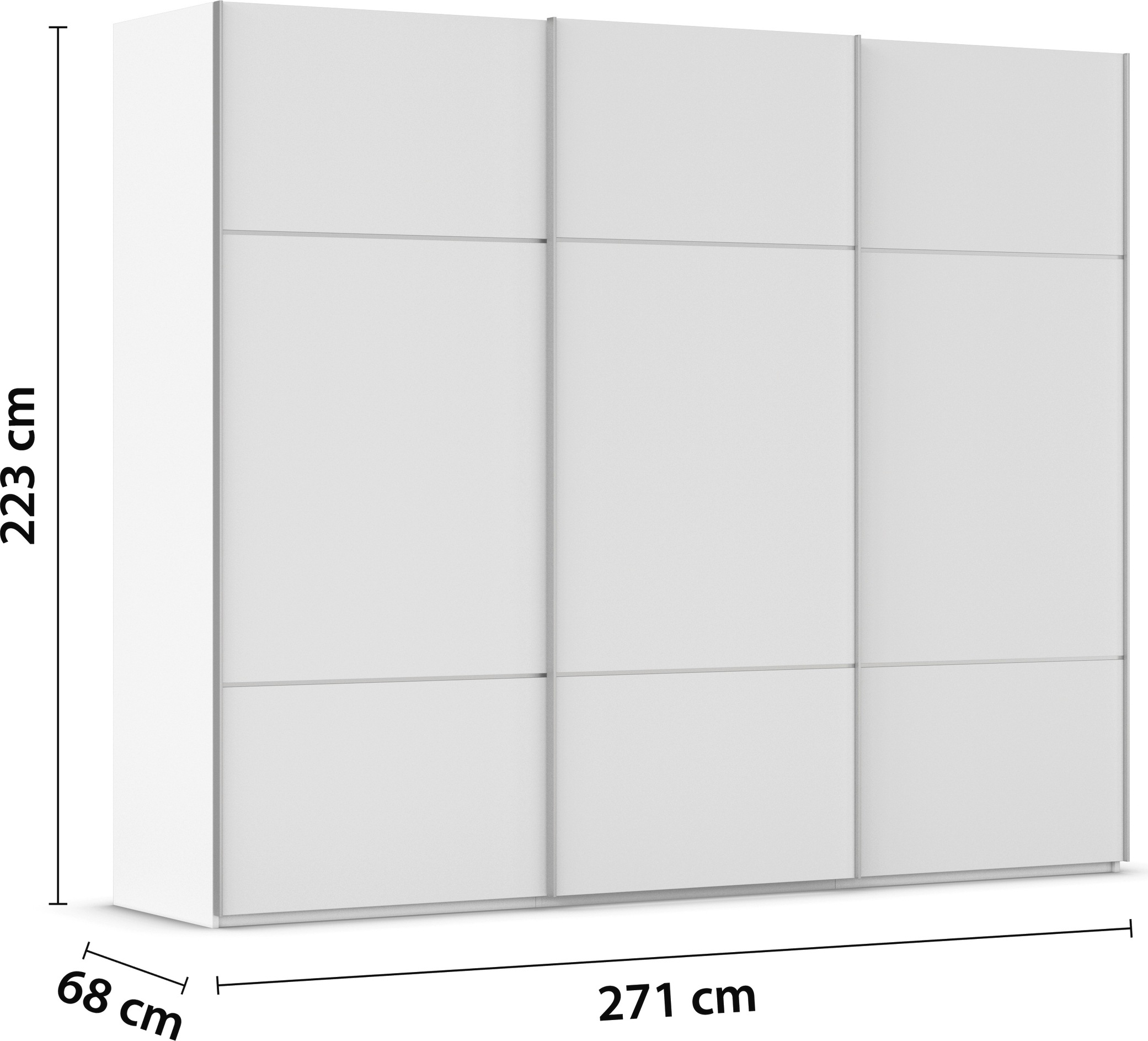 rauch Schwebetürenschrank »Kleiderschrank Schrank Garderobe Schlafzimmerschrank SCALE-TRIO«, edle dreigeteilte Front, 2 Zierleisten in Griff-Farbe MADE IN GERMANY
