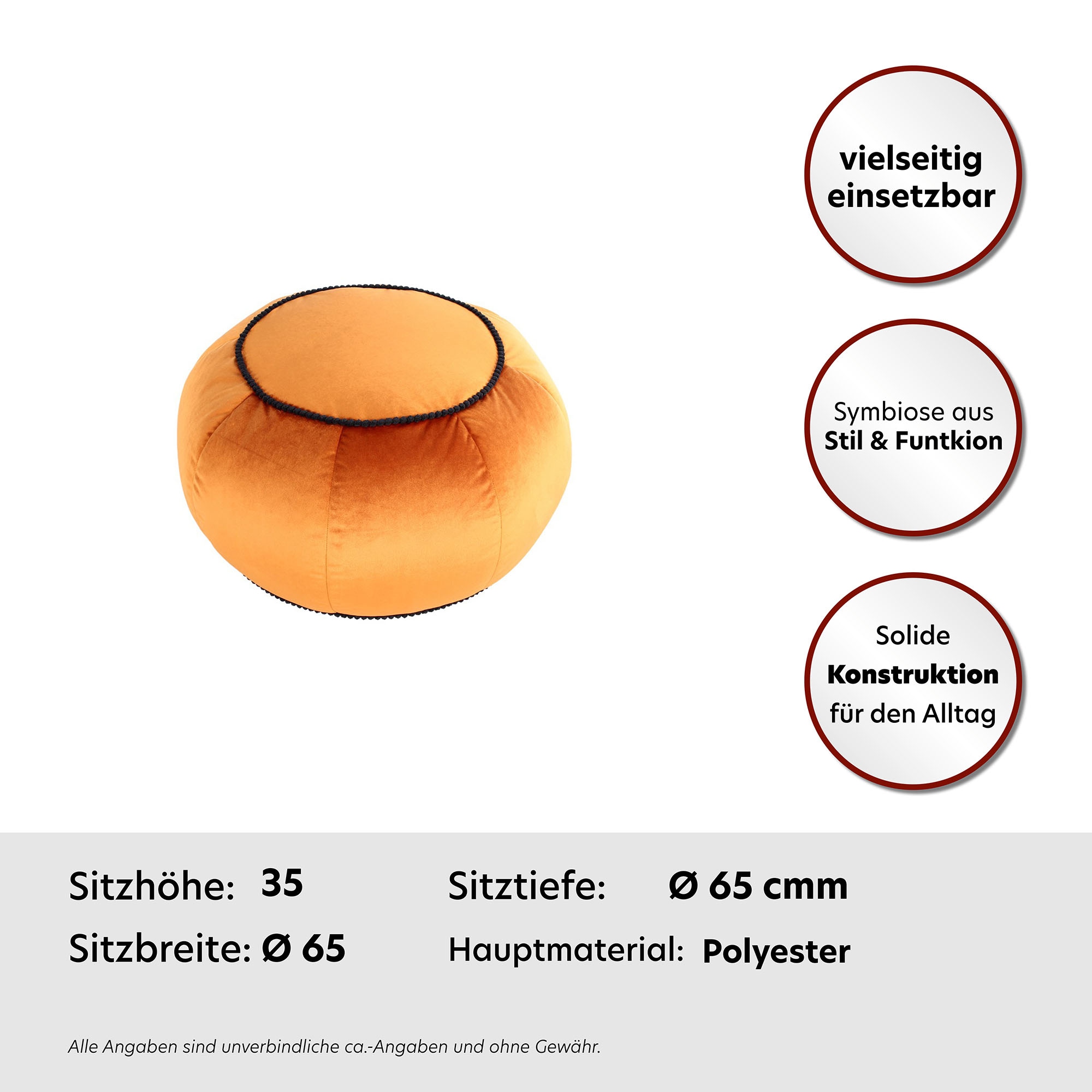 Kayoom Sitzhocker »Pouf Taj Mahal 325, trendige samtige Oberfläche«, (1 St.), samtweich, farbig, modern, orientalisches Design