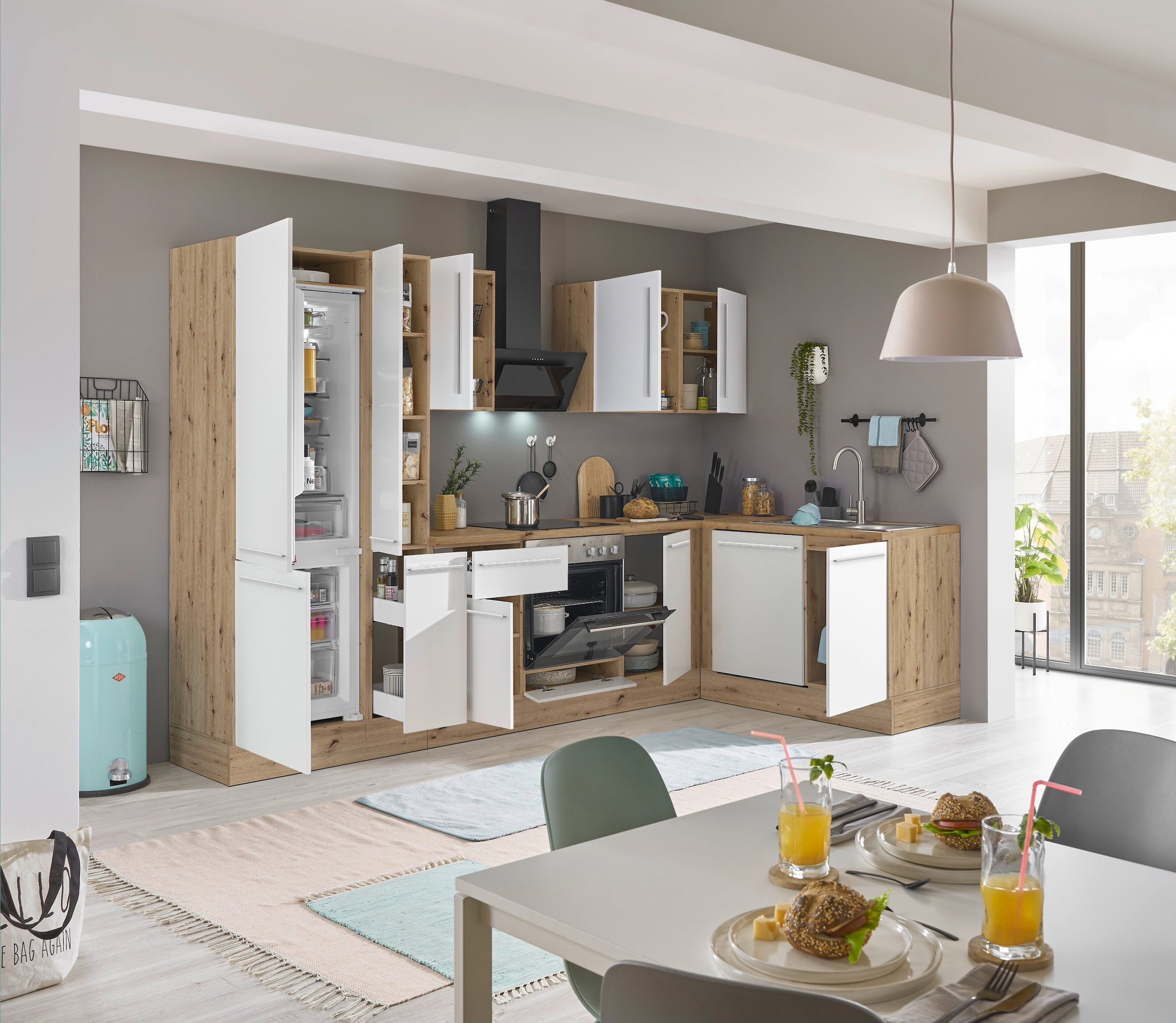 KOCHSTATION Winkelküche »Florida, Stellbreite 310x175 cm«, wahlweise mit E-Geräten, mit Softclose für Türen und Schubkästen
