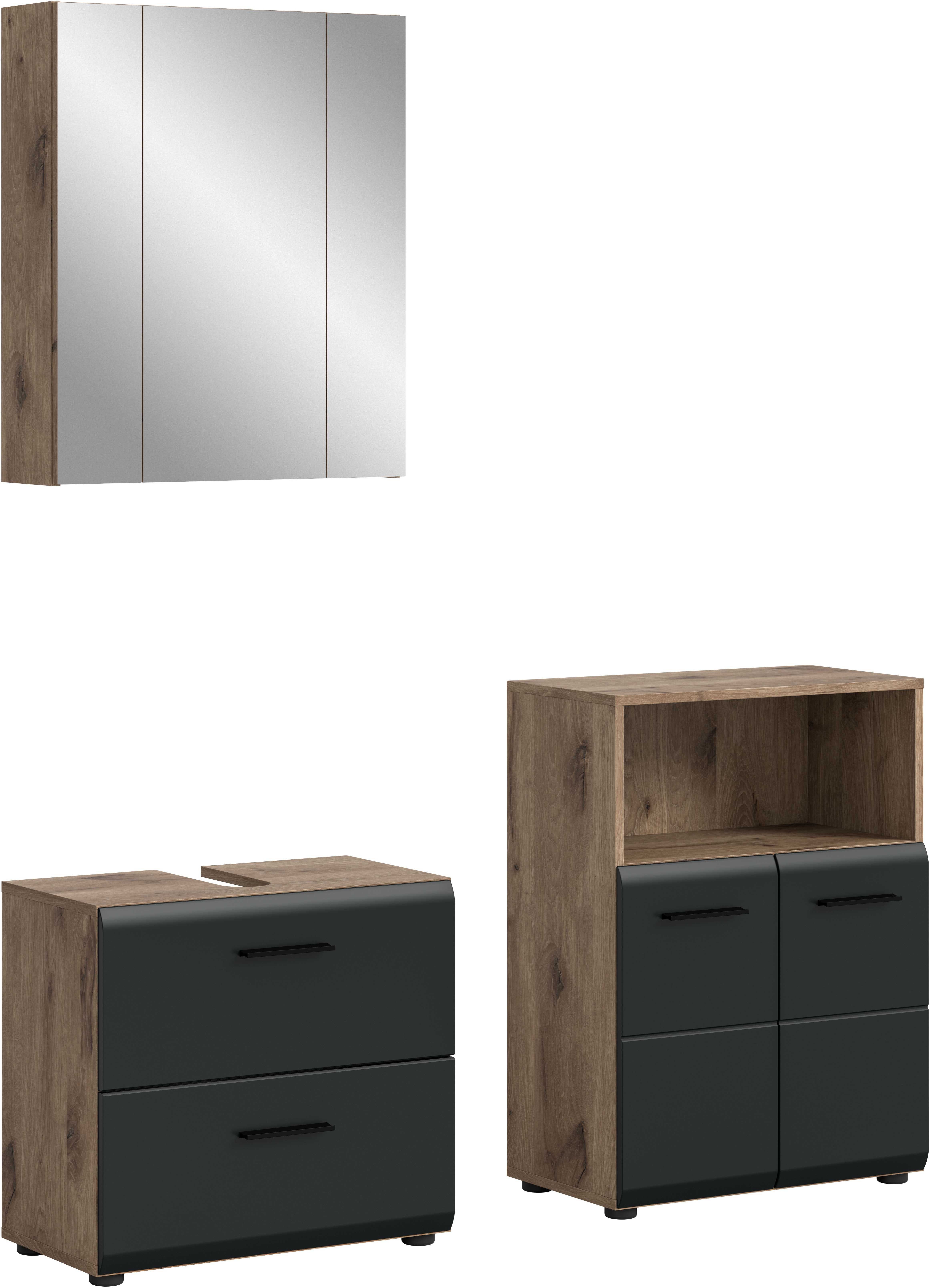welltime Badmöbel-Set "FLORENZ, 3-teilige Badkombination, hochwertige MDF-Front" Set, best. aus: Waschbeckenunterschrank, Spiegelschrank, Midischrank breit, 3 Stk. tlg.