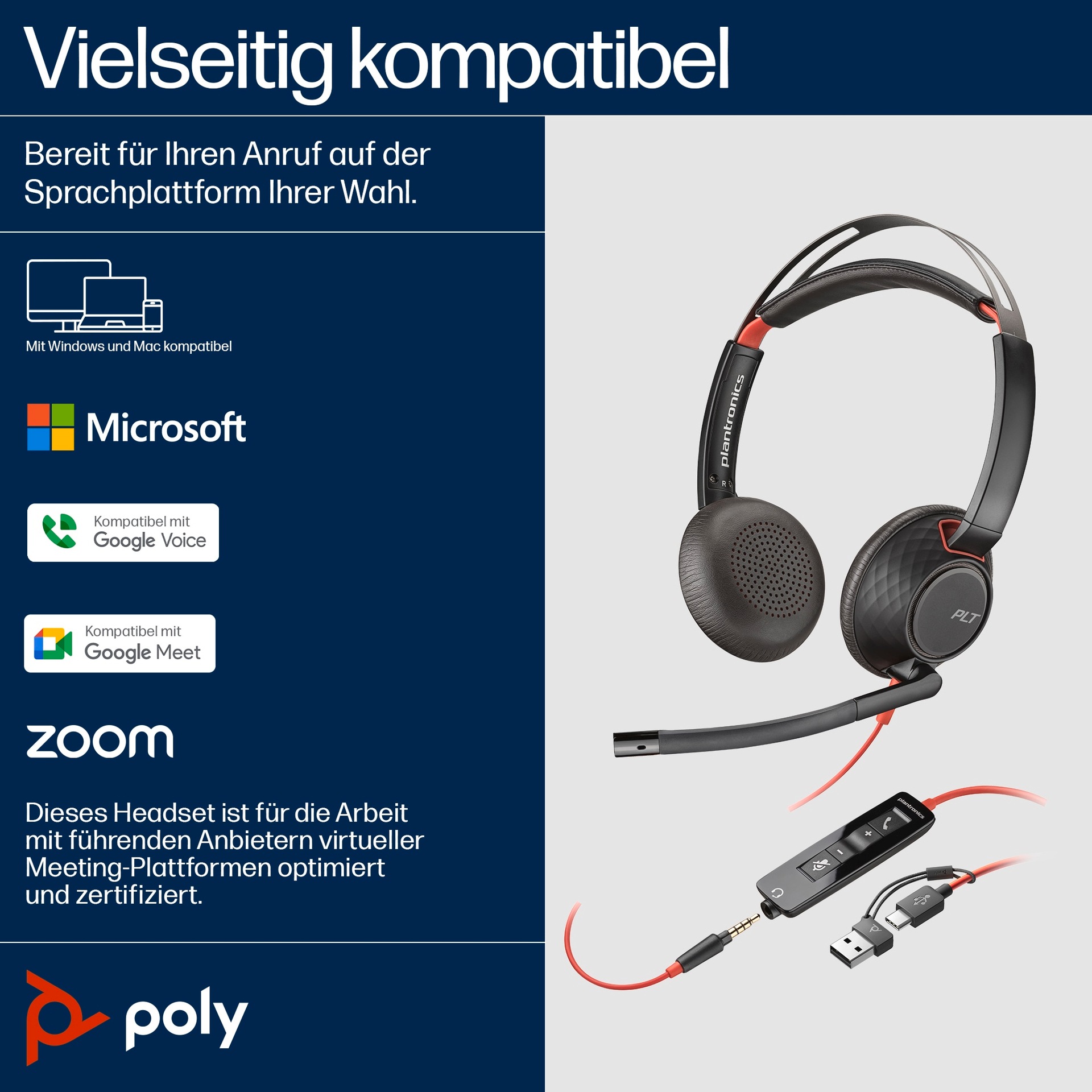 Poly On-Ear-Kopfhörer »Blackwire C5220 Stereo USB-C/A«, Noise-Cancelling