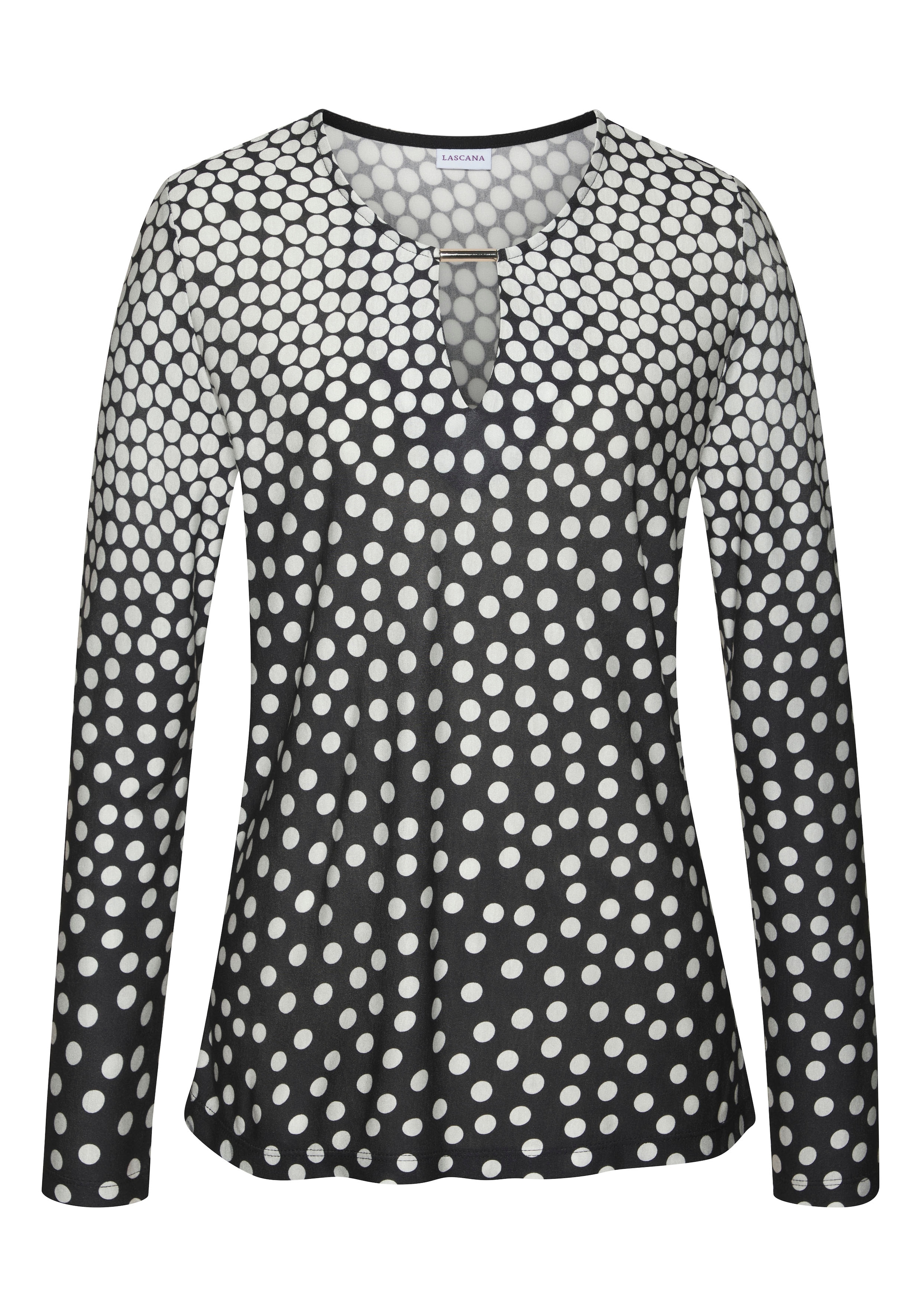 LASCANA Langarmshirt, mit kleinem Ausschnitt, Jerseyshirt, Dot-Print