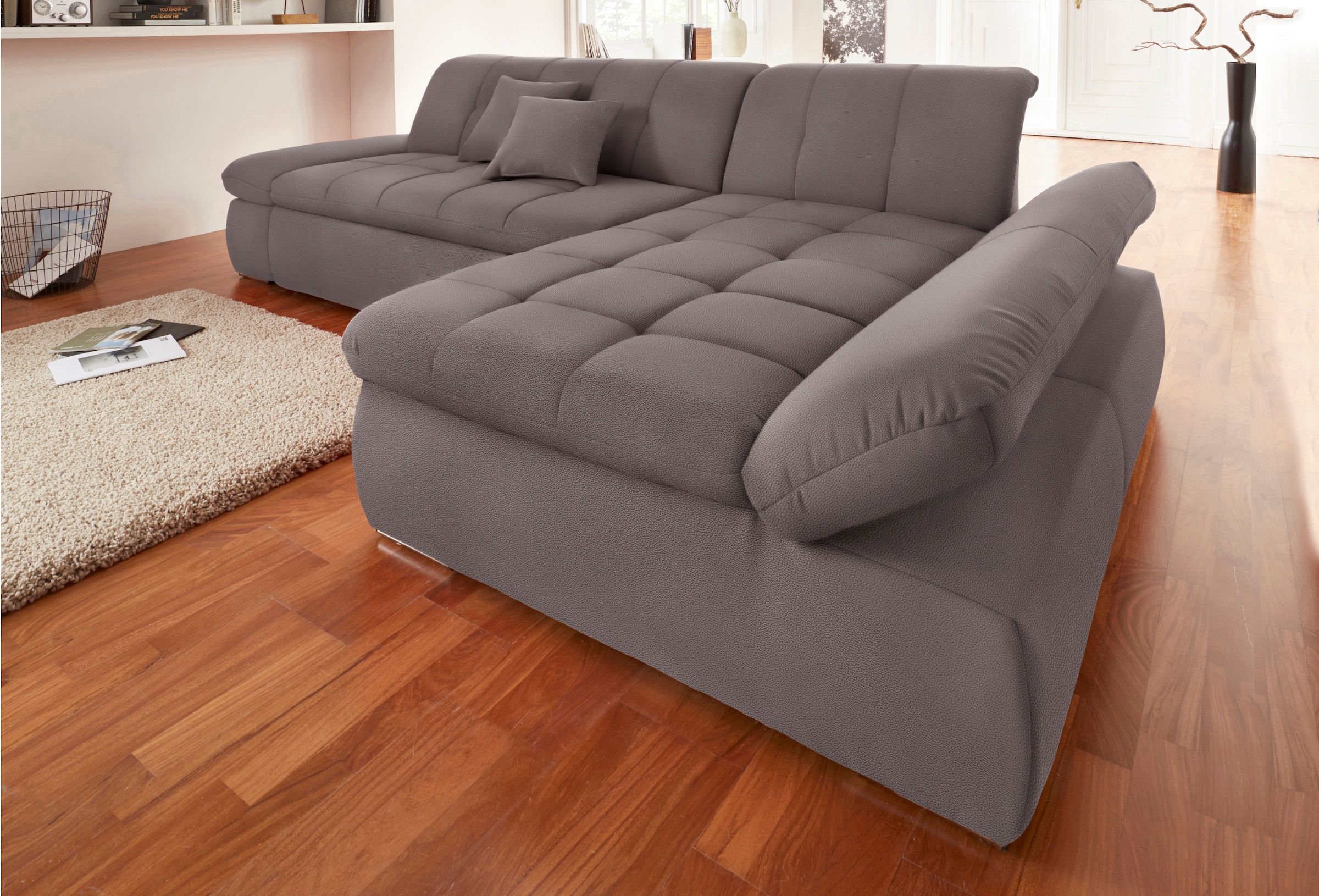 DOMO collection Ecksofa »NMoric XXL, B/T/H: 300/172/80cm, Revamierenabschluss L-Form«, wahlweise mit Bettfunktion und Armlehnverstel,lung