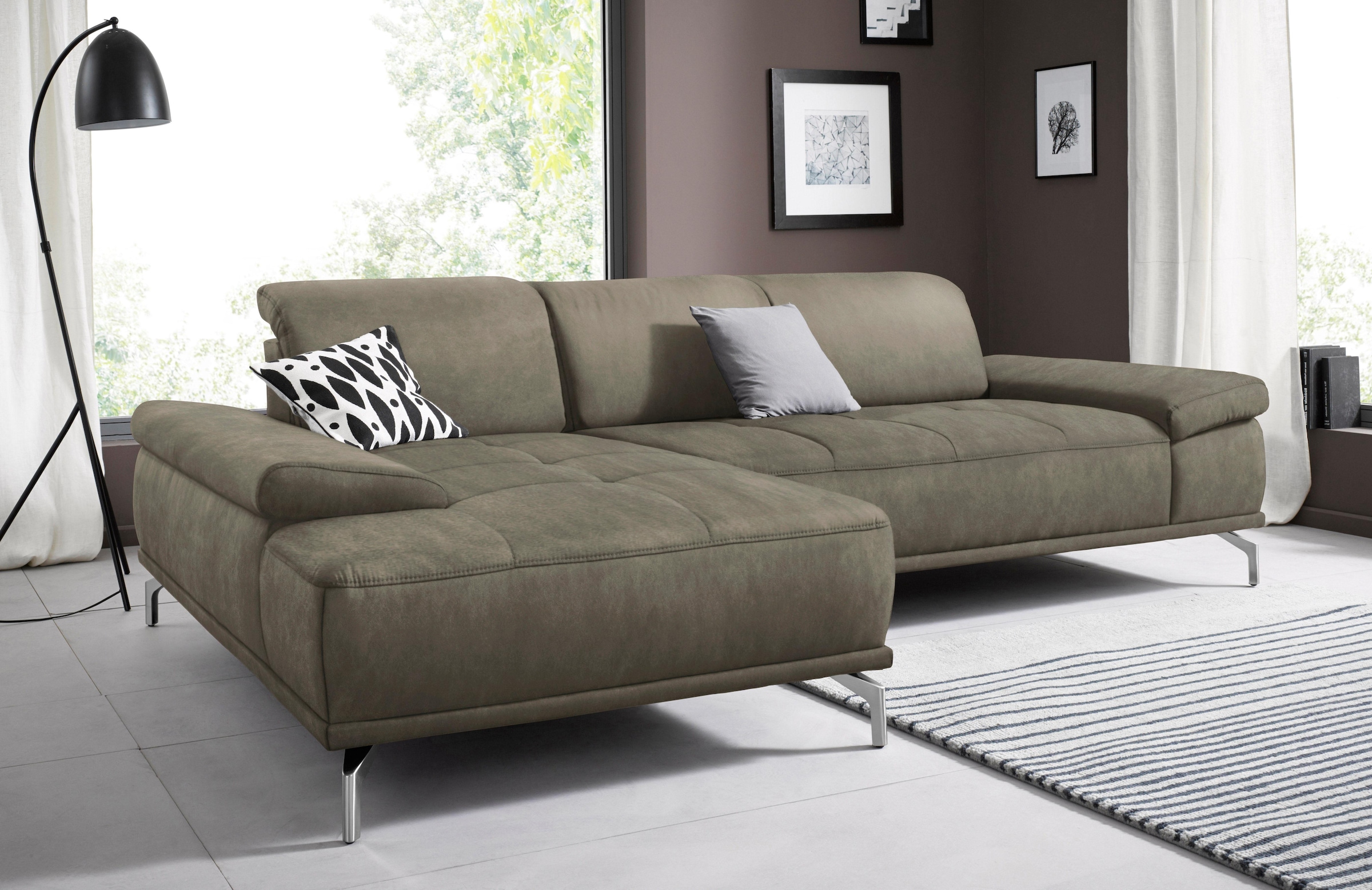 OTTO home Ecksofa "Caluna, L-Form, B:280cm, Federkern, in Stoff und Leder" Inkl.Sitztiefenverstellung, wahlweise mit Kopf- und Armteilverstellung