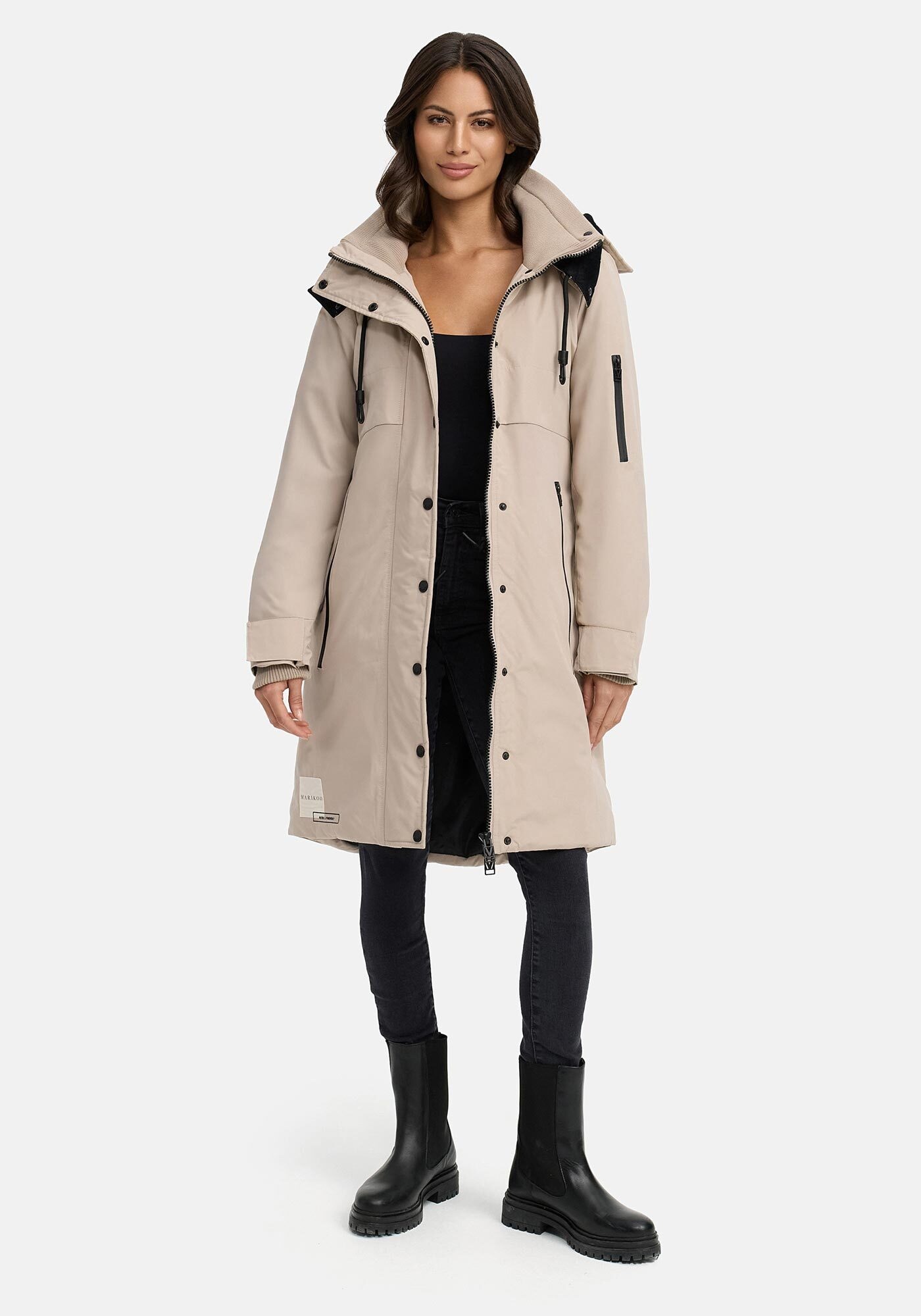 Winterjacke MARIKOO "Anoukaa", Damen, Gr. XXL, light taupe, Obermaterial: 100% Polyester; Futter: 100% Polyester; Wattierung: 100% Polyester; Ärmelfutter: 100% Polyester, Jacken Winterjacke, langer Parka mit abnehmbarer Kapuze