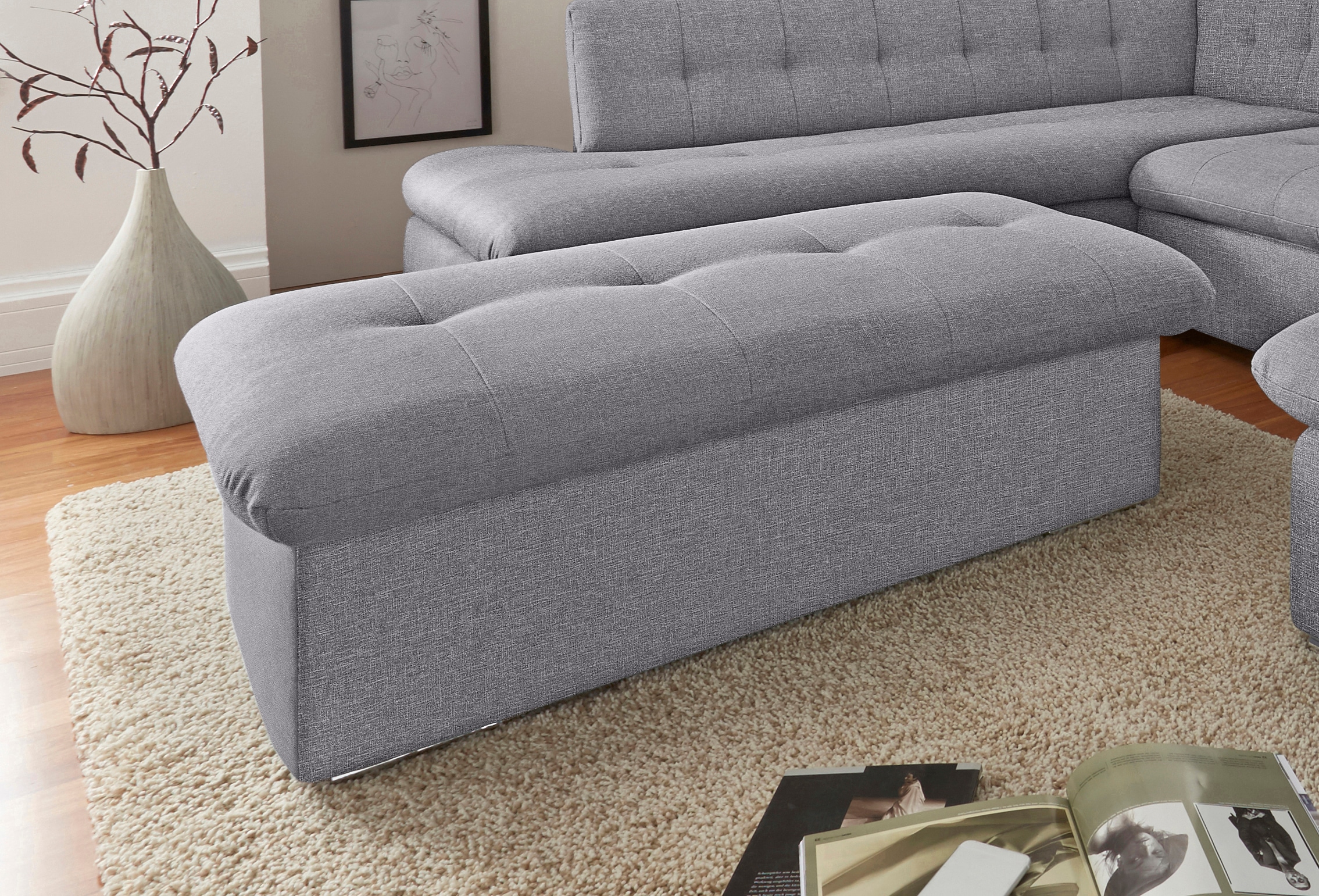 TRENDMANUFAKTUR Hocker »Reggae II, Bankhocker mit toller Detailverarbeitung im Sitz«, mit Stauraumfach
