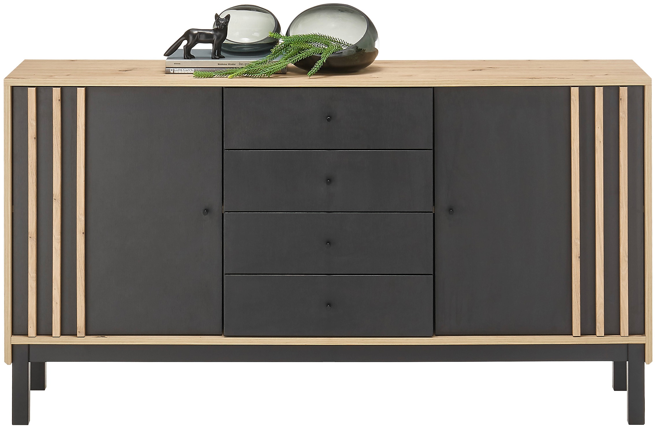 HBZ Sideboard "Volano schwarz, Wohnzimmerschrank BxHxT 155x84x39 cm", (1 St günstig online kaufen