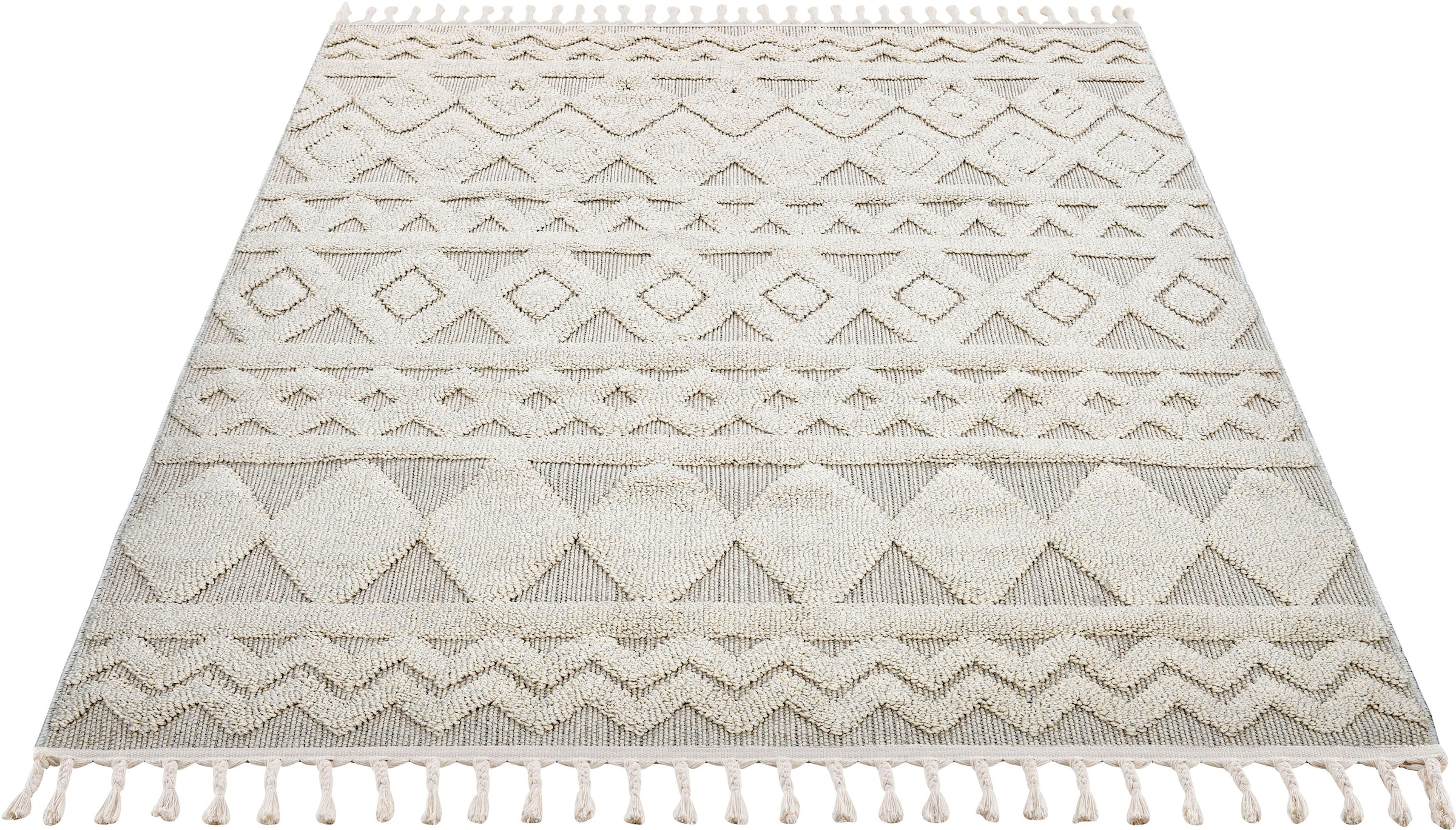 rechteckig, Fransen BAUR Boho, Woll-Look, mit affaire Home »Duncan«, | Teppich Hoch-Tief-Struktur,