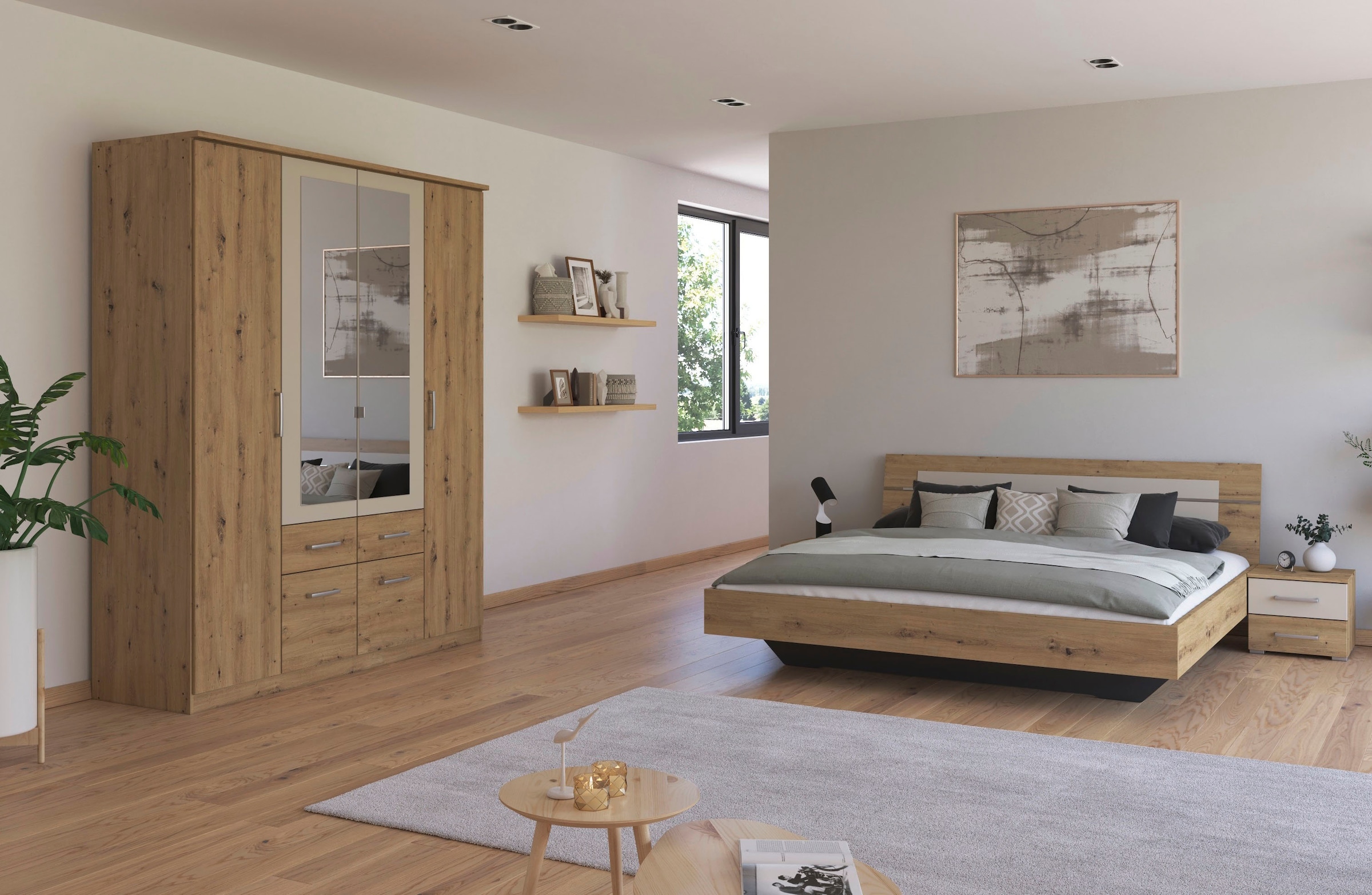 rauch Schlafzimmer-Set »Komplettschlafzimmer Schlafzimmer BURANO mit Schrank in 3 Breiten,« Set, 4 Stk. tlg. Bett 180x200 cm und 2 Nachttischen MADE IN GERMANY