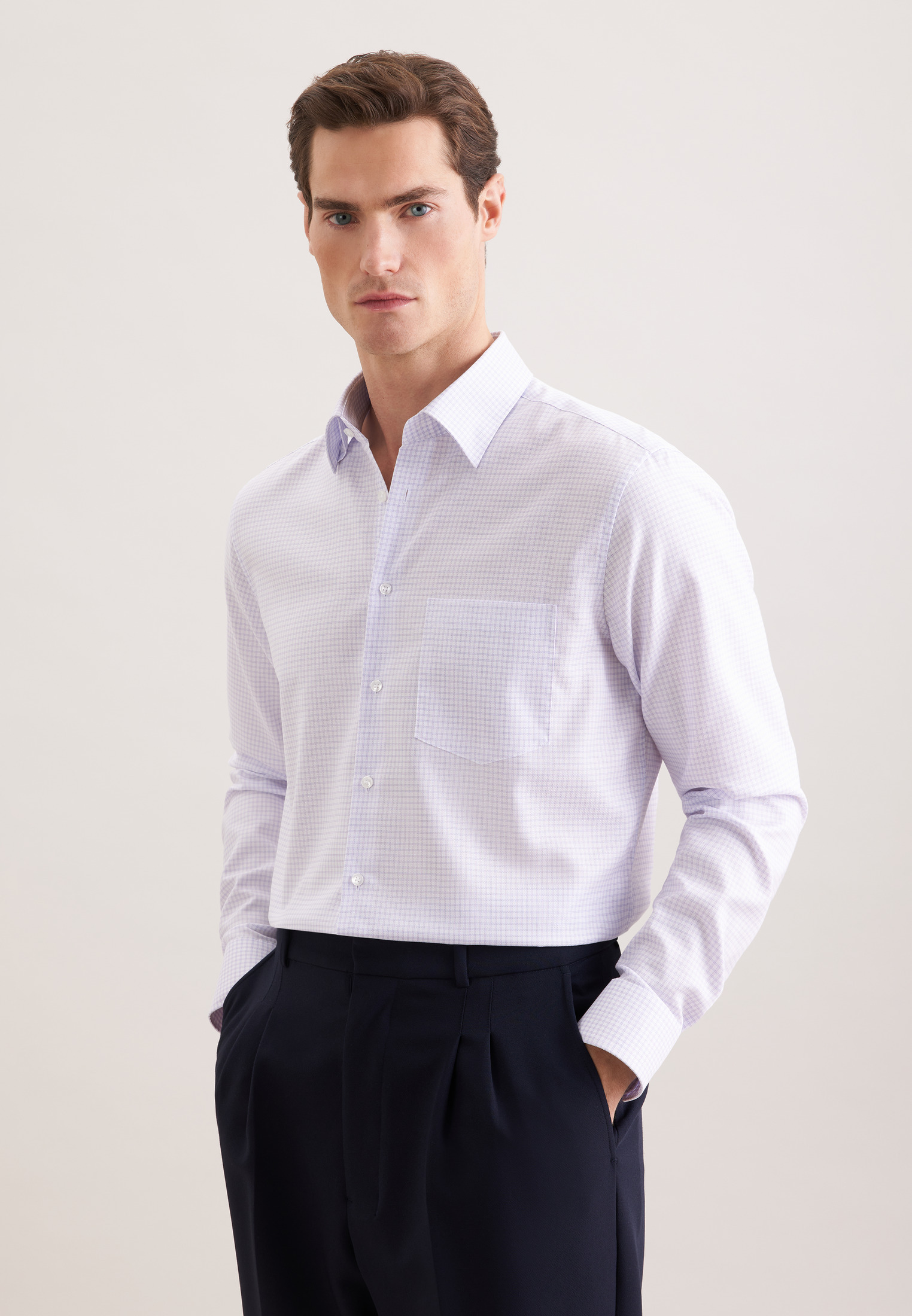 seidensticker Businesshemd "Schwarze Rose" Comfort 1/1 Covered-Button-Down-Kragen Karo