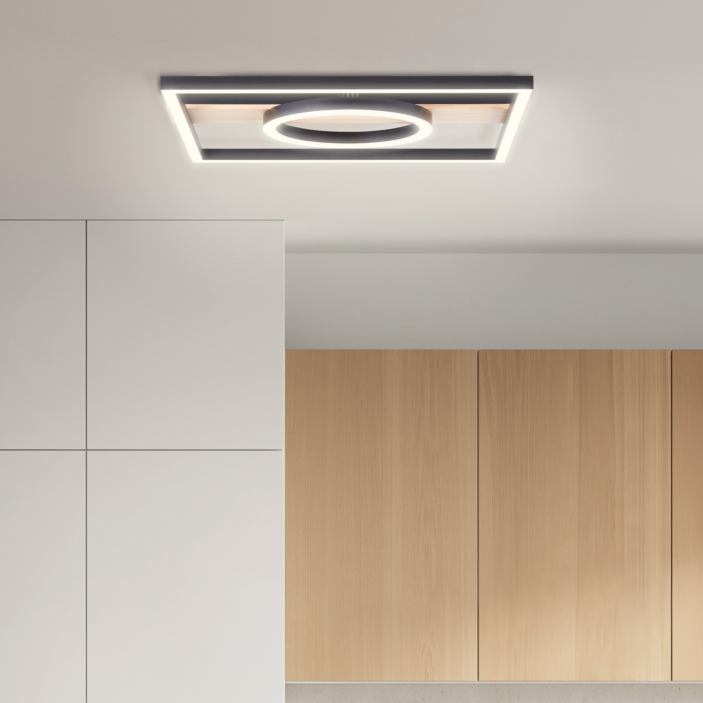 BreLight LED Deckenleuchte »Maureen«, mit Holzakzent, 40 x 42 cm, 2700 lm, 3000 K warmweiß, Holz/Metall