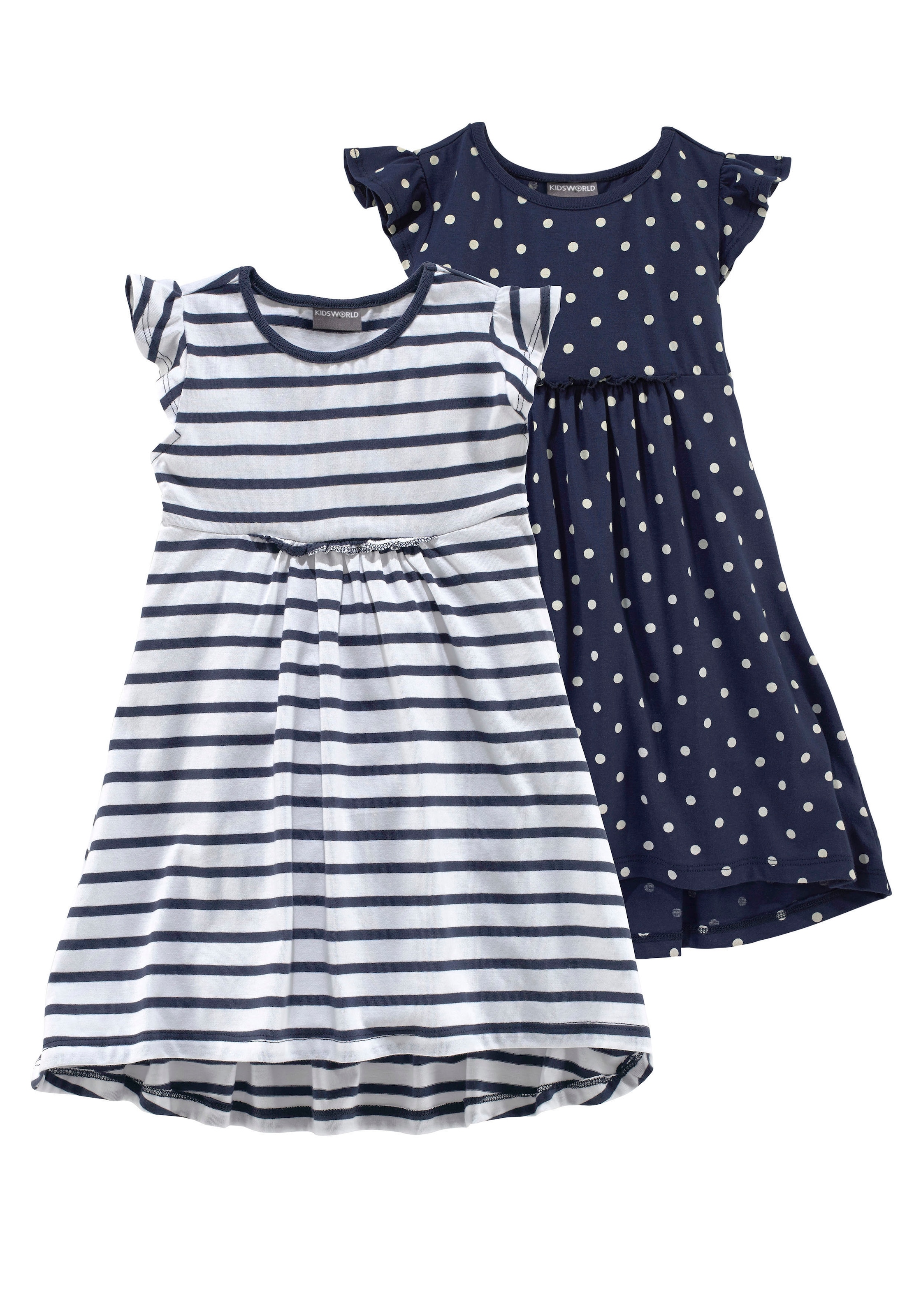 KIDSWORLD Jerseykleid "für kleine Mädchen" Packung, 2, 2 Stk. tlg. kniefrei, modischer Stil, aus reiner Baumwolle, breite Träger