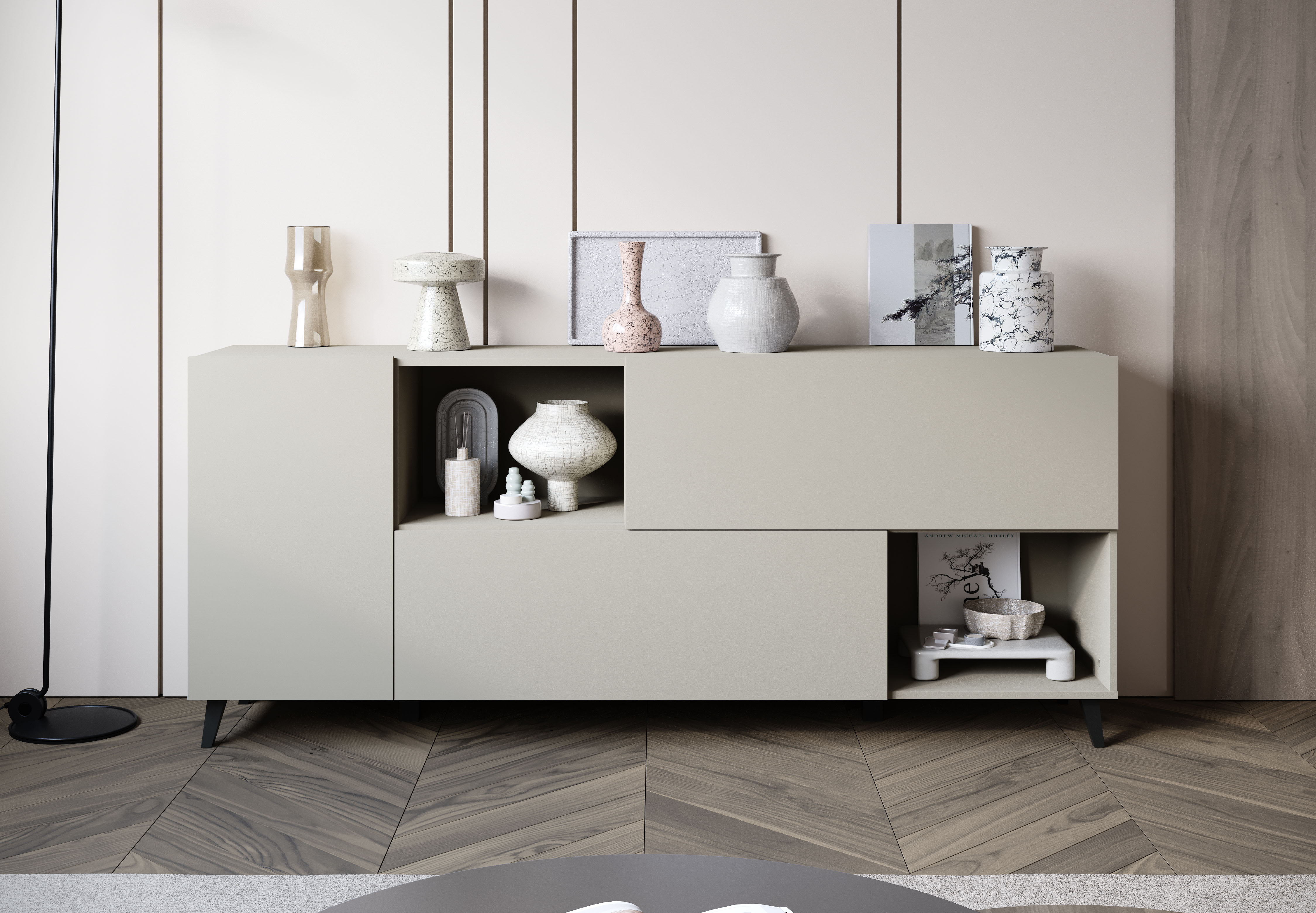 Home affaire Sideboard "Phuket, Kommode mit 1 Tür, 2 Klappen und offenen Fächern" 1 Stk. tlg. 180 cm breit, modernes Design mit viel Stauraum