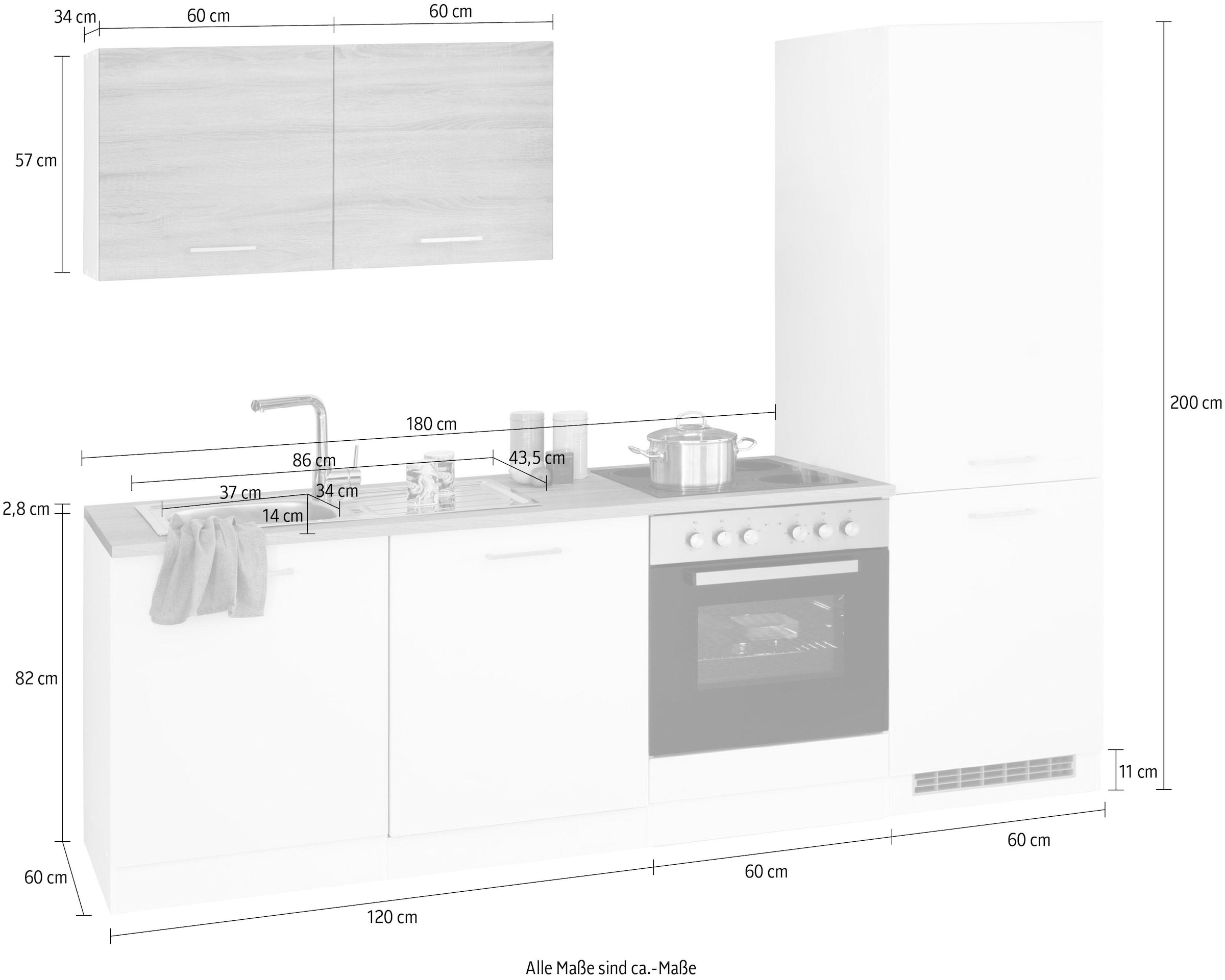 KOCHSTATION Küchenzeile »KS-Visby«, ohne E-Geräte, Breite 240 cm für Kühl/Gefrierkombination