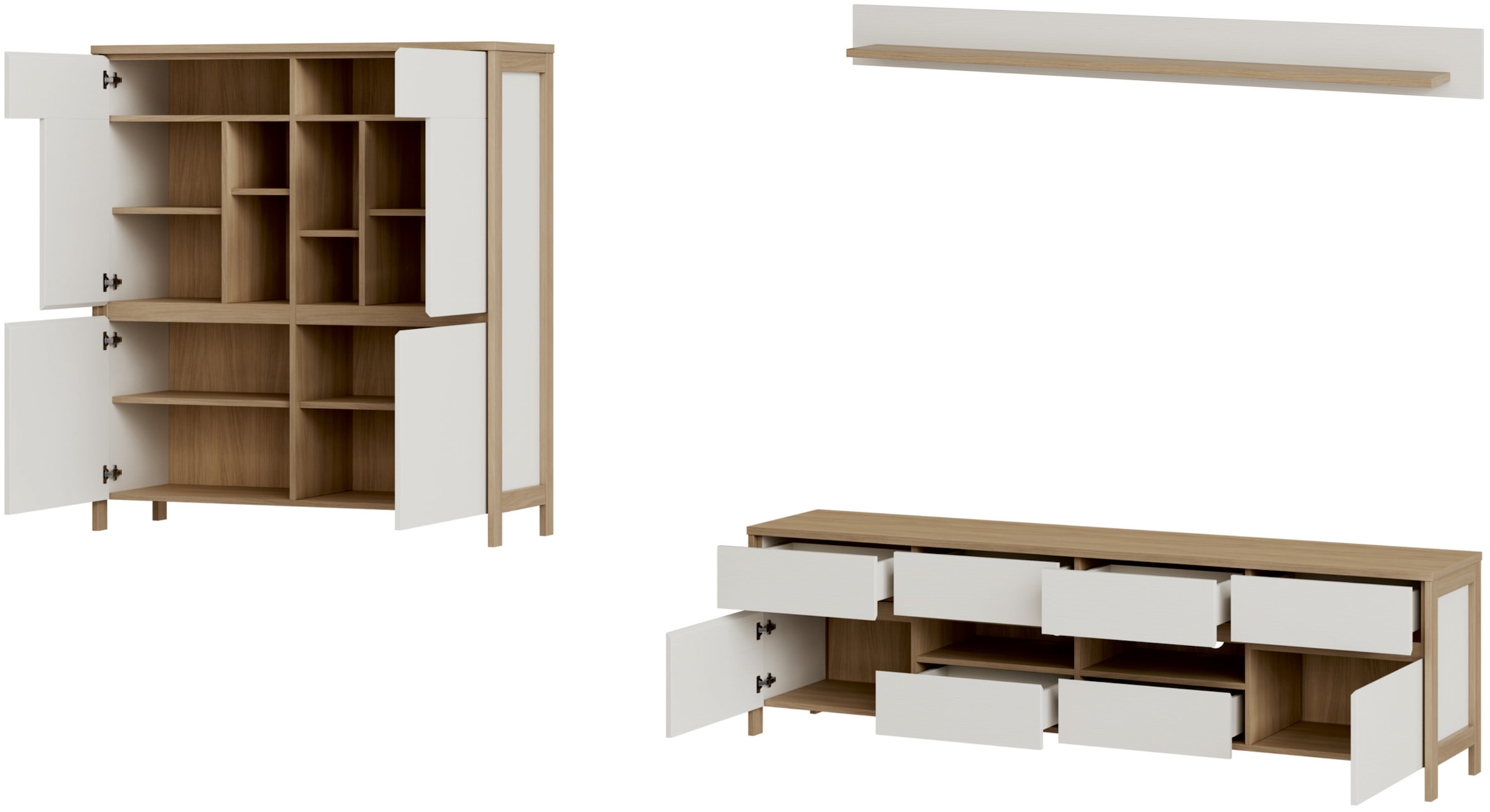 Home affaire Wohnwand »Stranda, moderne Anbauwand, Komplettset im Scandi-Style«, (3 St.), enthält Lowboard, Highboard und Wandboard, 324 cm breit