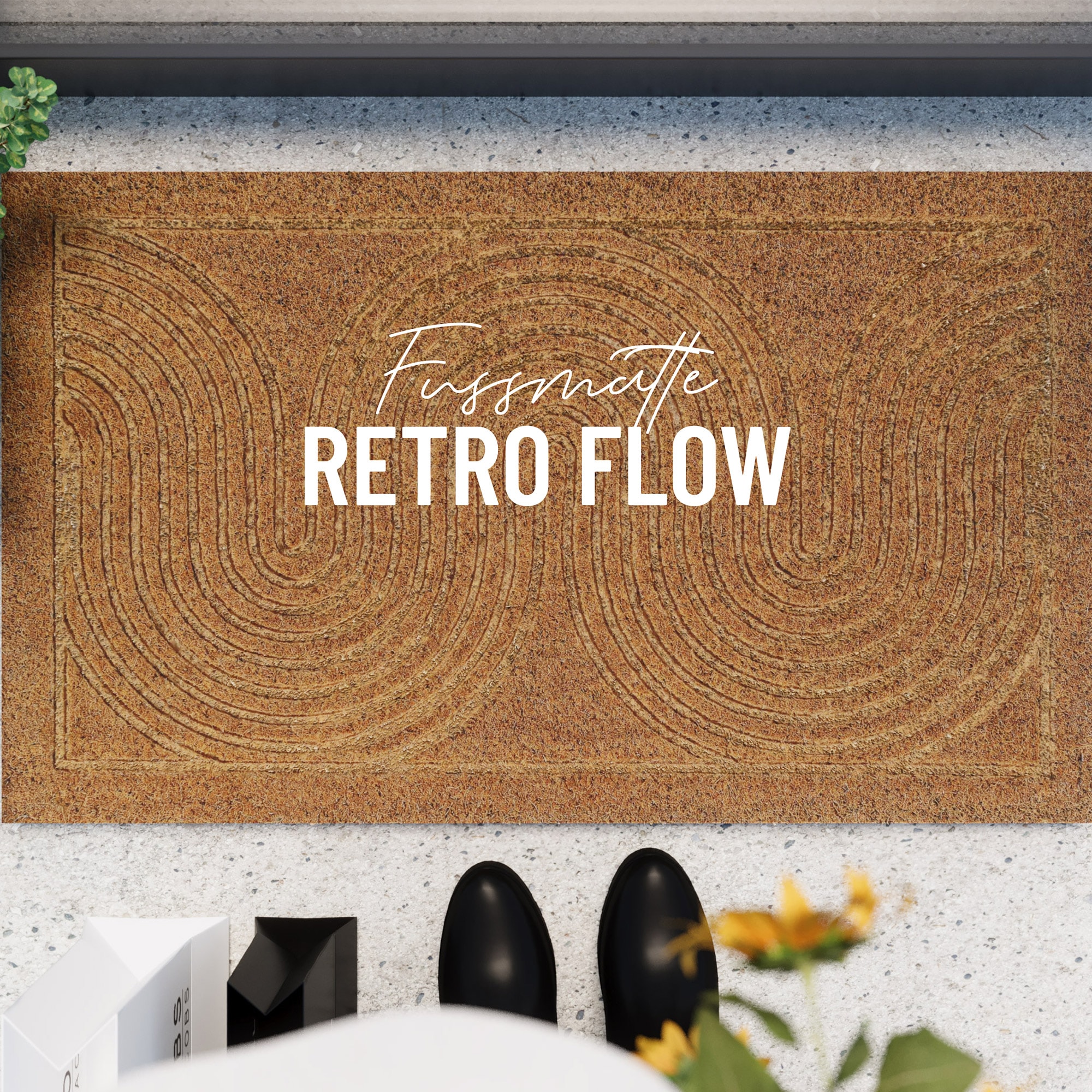 Wecon home Fußmatte »Retro Flow«, rechteckig, 14 mm Höhe, Kokos, pflegeleicht, rutschfest, Retro Design, Schmutzfangmatte