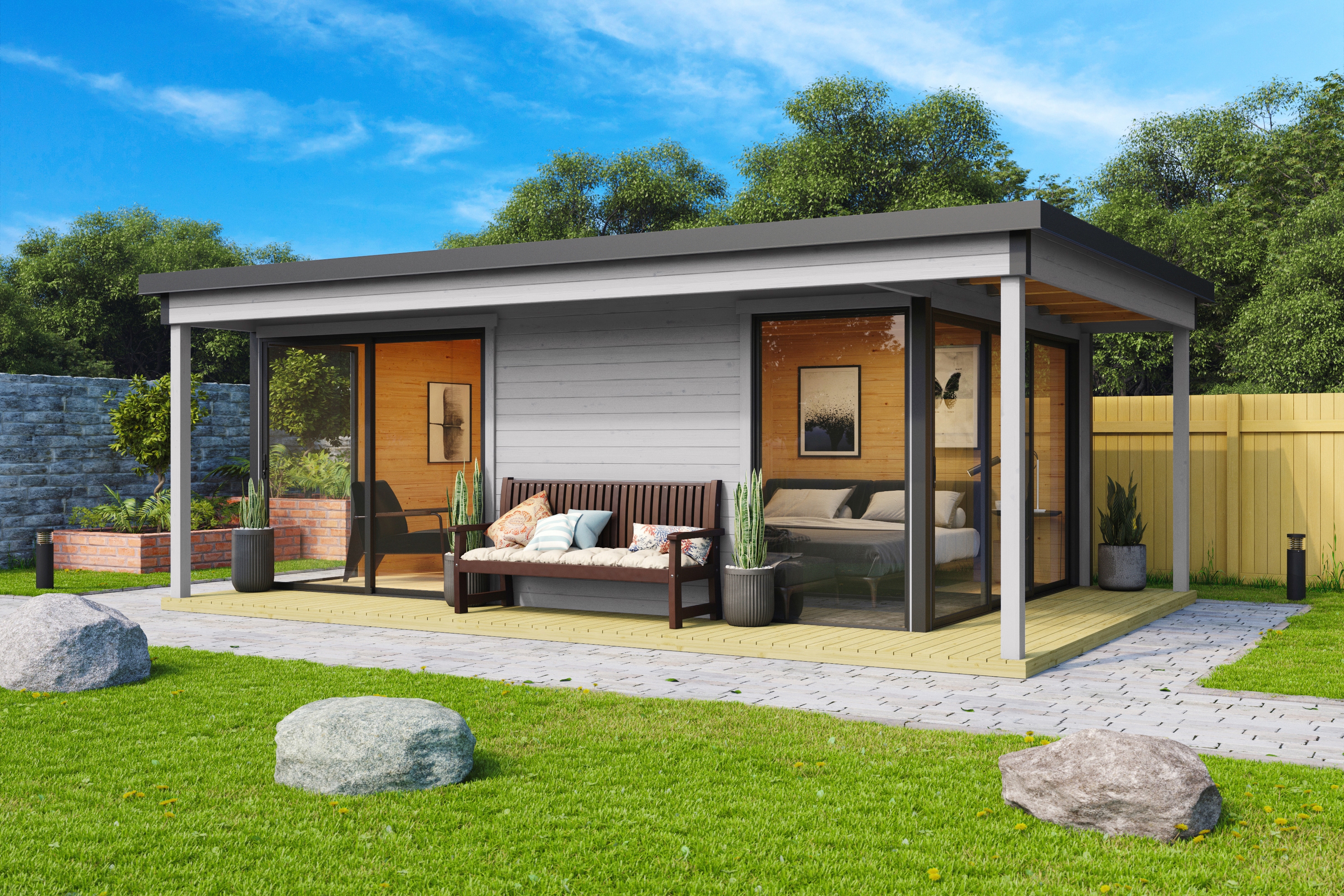 LASITA MAJA Gartenhaus "Domeo 3 Loggia" mit Überdachung, Position der Zwischenwand flexibel