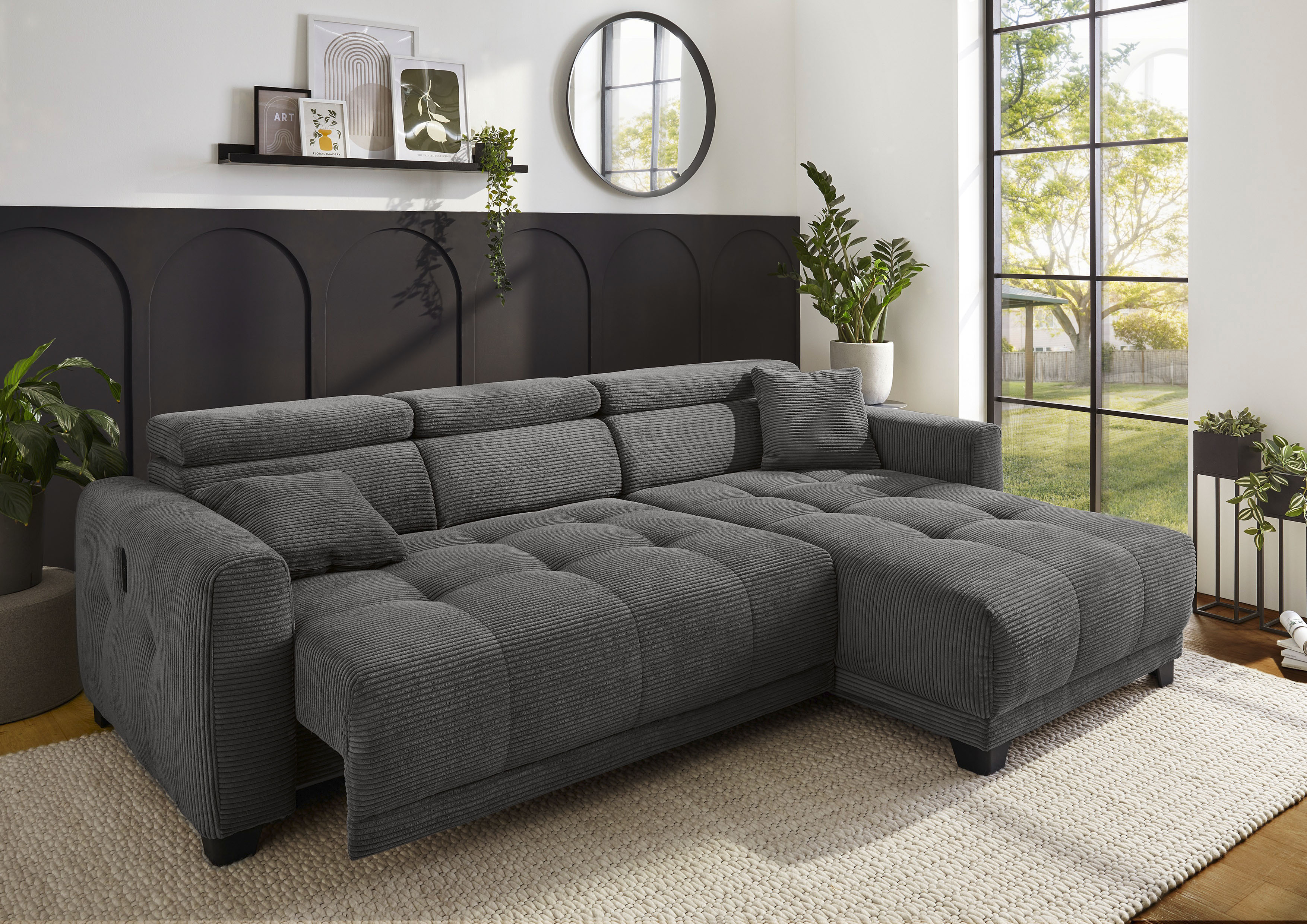 Jockenhöfer Gruppe Ecksofa "Cremona L-Form, B: 263 cm, mit 30 cm elektr. Sitztiefenverstellung" 140kg Belastbarkeit je Sitz, Kopfteilverstellung & USB-Anschluss