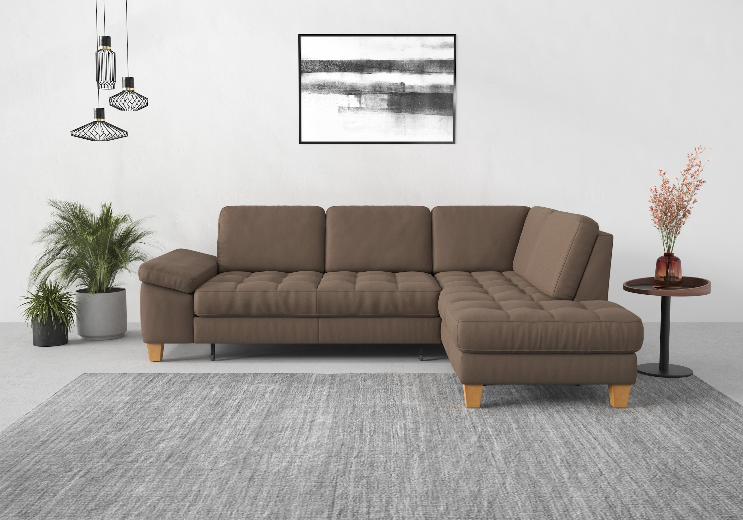 Ecksofa SIT & MORE, B:261cm H:88cm T:179cm, braun, 100% Polyester, Wohnzimmer, Sofas, "Westham L-Form", mit Ottomane, mit oder ohne Bettfunktion,
