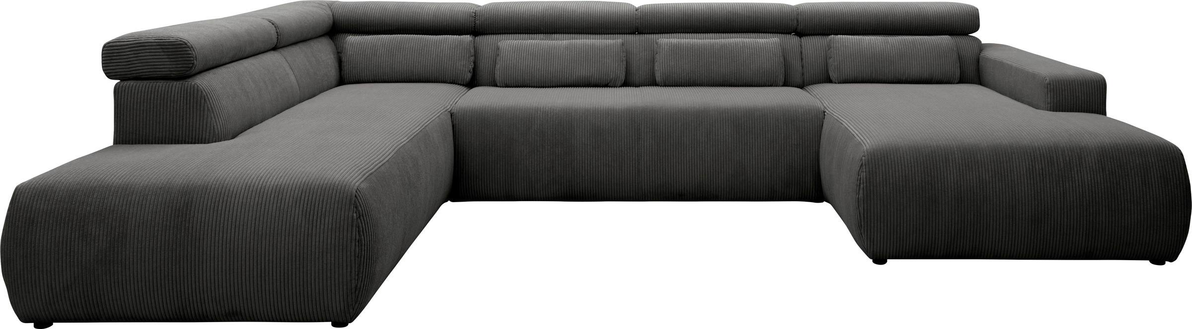 DOMO collection Wohnlandschaft "BRANDON belastbar bis 140 kg/Sitz, 359x228 cm, U-Form" mit Sitztiefenverstellung, Cord, grau