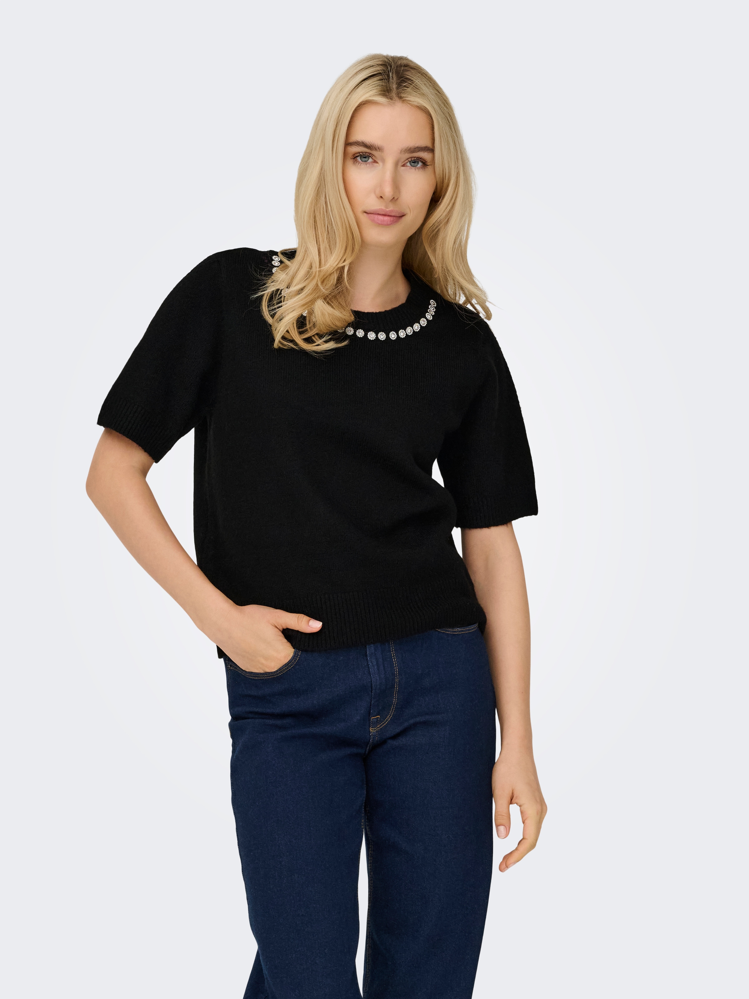ONLY Kurzarmpullover "ONLABBY LIFE SS BLING TOP O-NECK KNT" günstig online kaufen