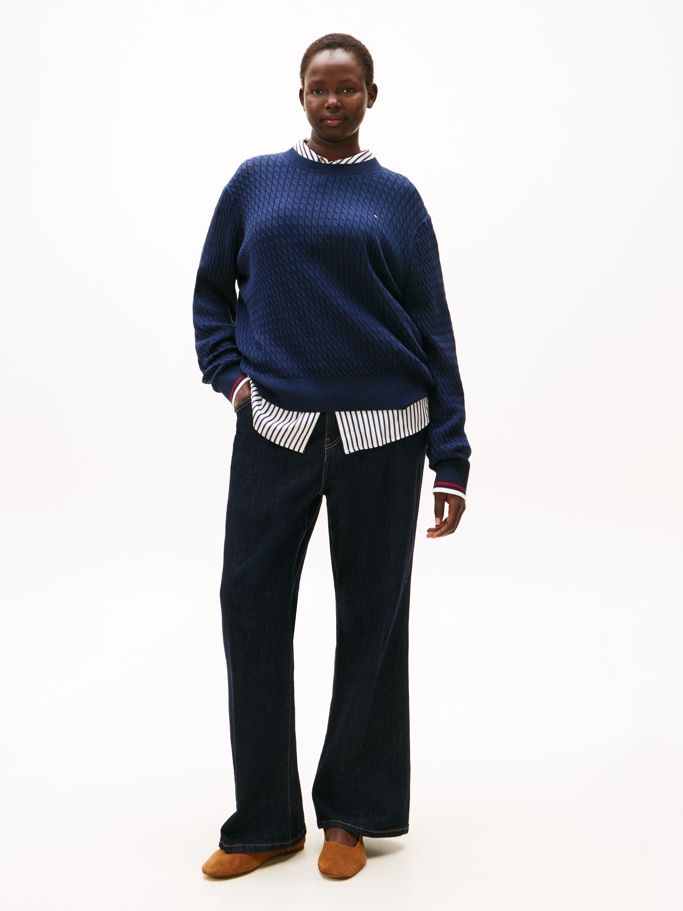 Thumbnail - Tommy Hilfiger Curve Strickpullover "CRV CO CABLE FINE GG C-NK LS SWT" in großen Größen, mit Zopfmuster