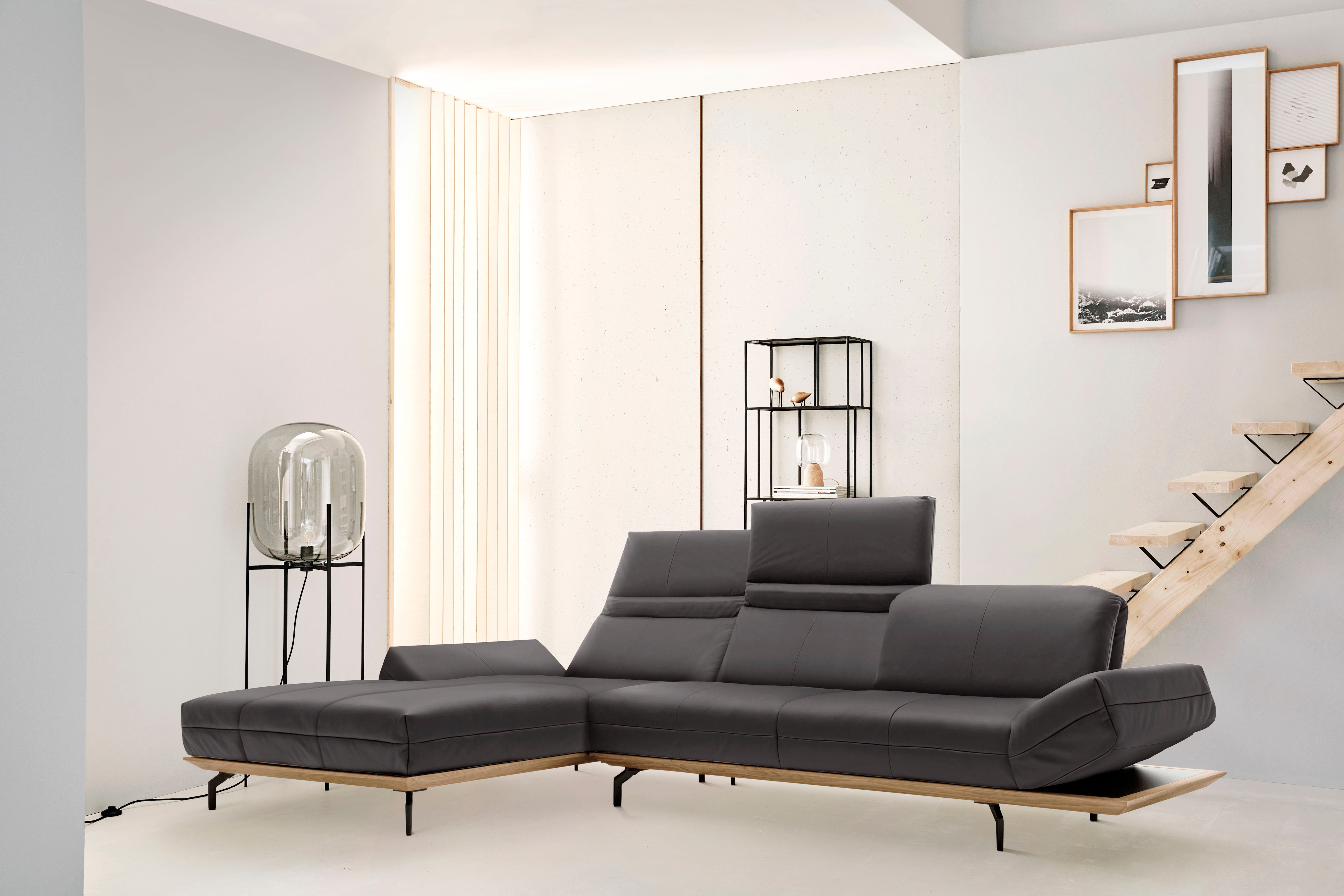 Creation BY ROLF BENZ Ecksofa "CR.420, Designecksofa, bequem, verstellbare Rückenlehne, L-Form" in 2 Qualitäten, Holzrahmen in Eiche Natur oder Nußbaum, Breite 313 cm