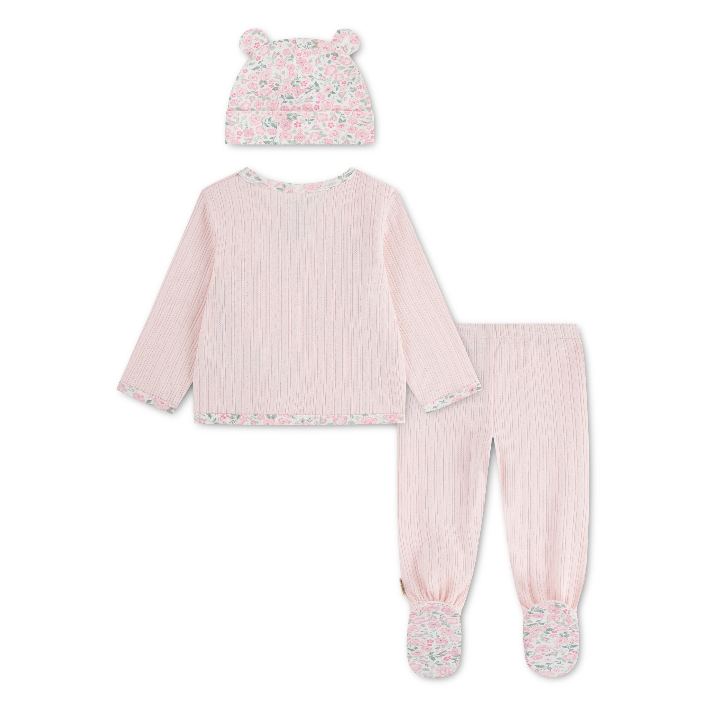 HUGGIES babywear Shirt, Hose, Jacke & Mütze »HUGG FOOTED PANT SET + ATTACHM« Set, 3 Mütze-Hose mit Füßen/Jacke mit floralem Muster / für Girls