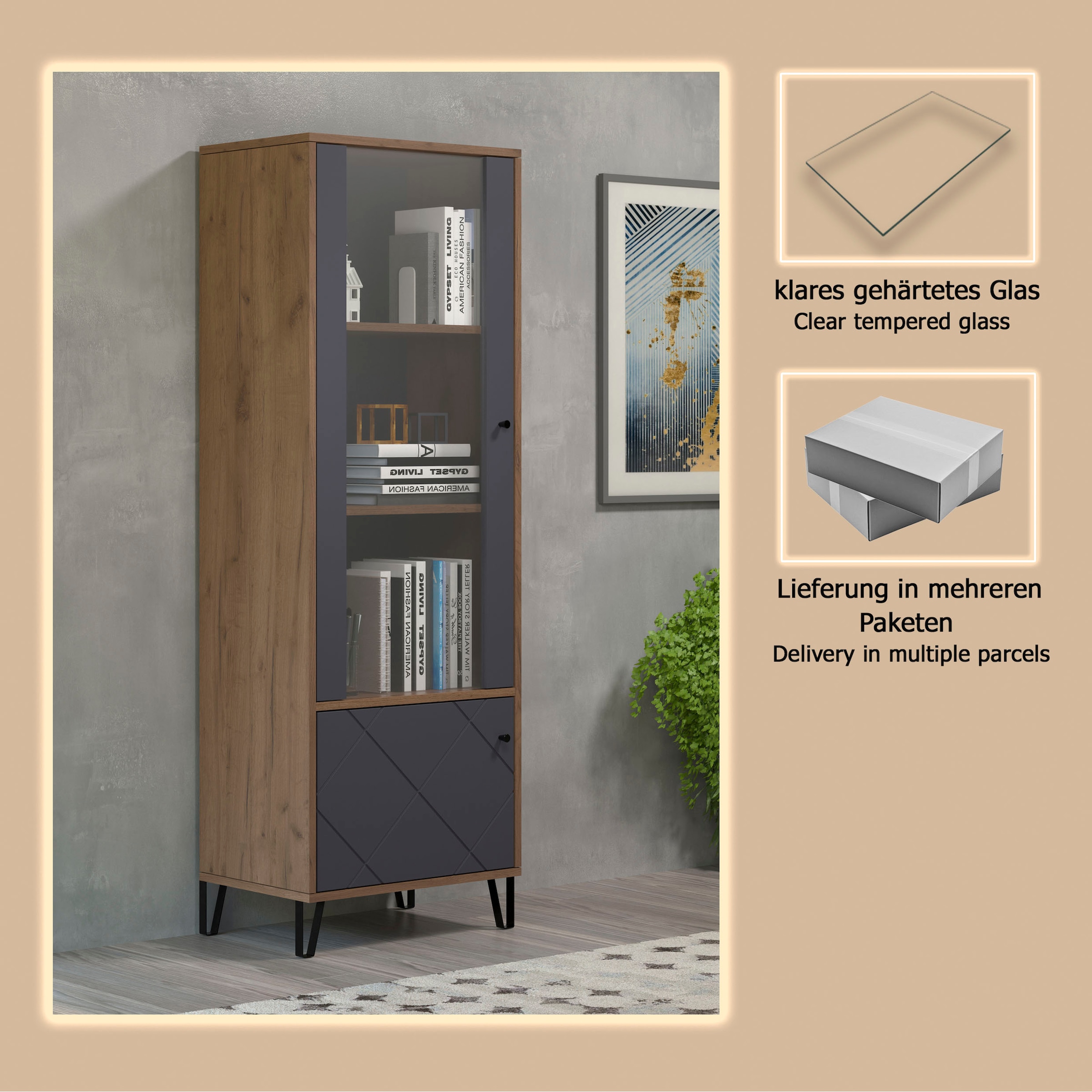 Places of Style Vitrine »Molveno«, (1 St.), Standvitrine mit 2 Türen - (B/T/H) 63/40/172 cm
